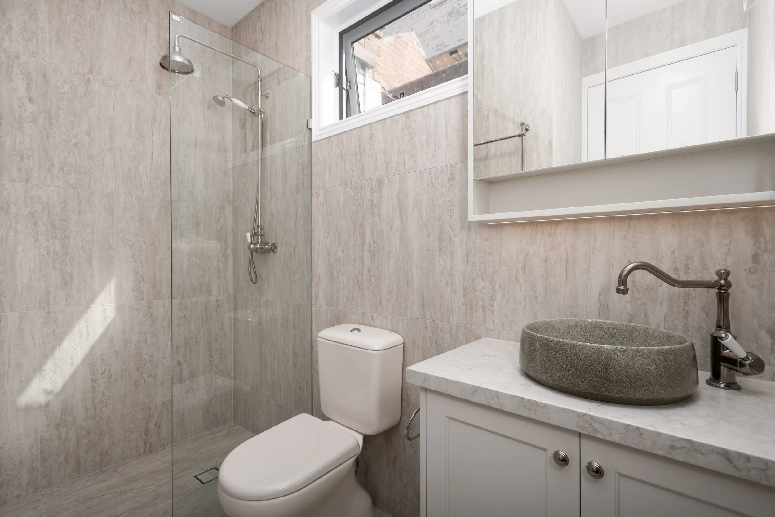 Heritage residential bathroom in Carlton North by Dean McCredden Architect.
