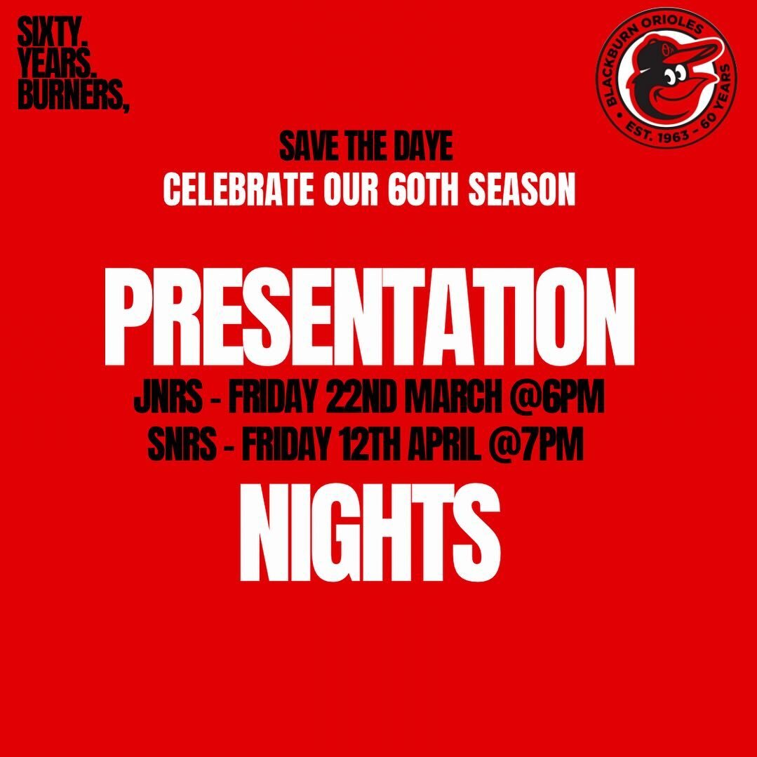 ❤️🖤PRESENTATION NIGHTS ❤️🖤

Join us as we celebrate the awesome year we&rsquo;ve had at the burners at our junior and senior presentation nights 

JUNIOR PRESENTATION NIGHT
Friday 22nd March 2024 @ the clubrooms
&bull; 6pm &ndash; Uniform returns, 