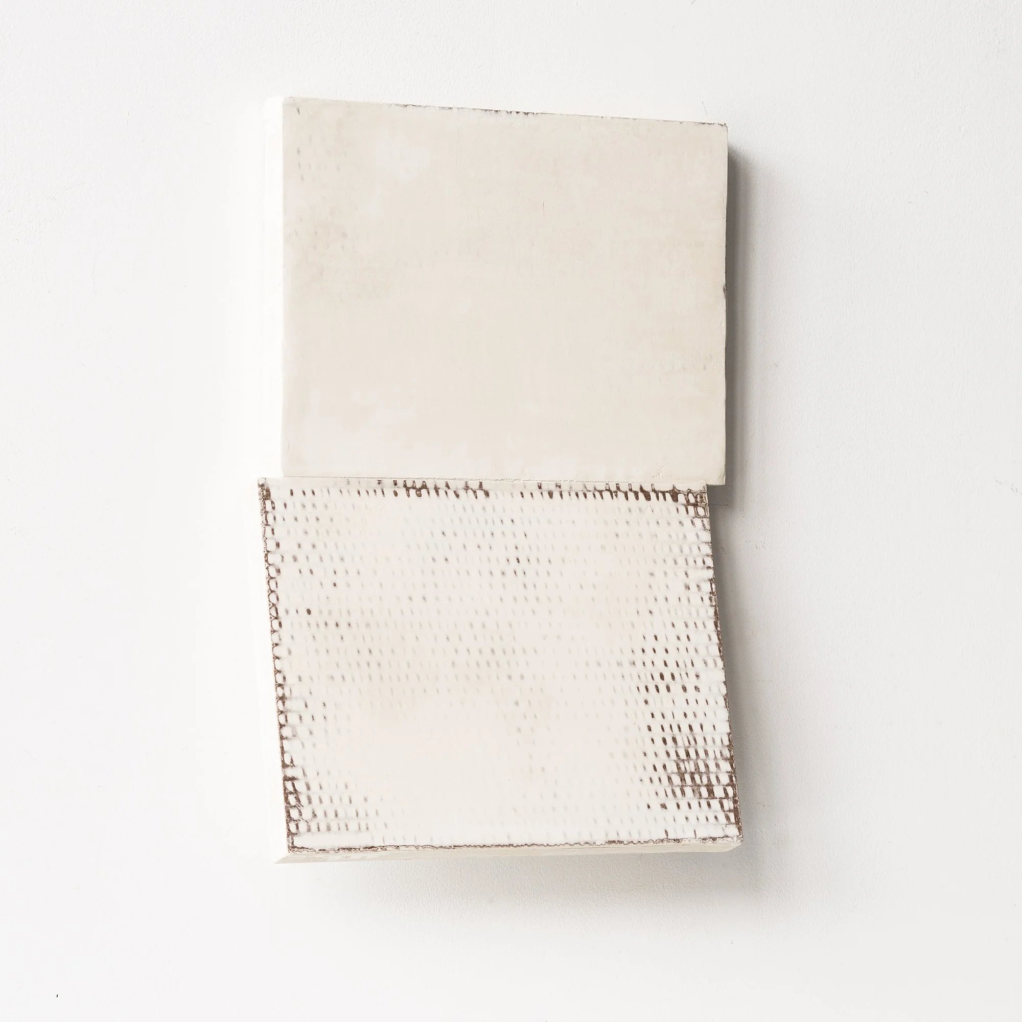 Minimal Mixed-Media Wall Sculpture, Stacked Panels, Textured Relief, Neutral Palette