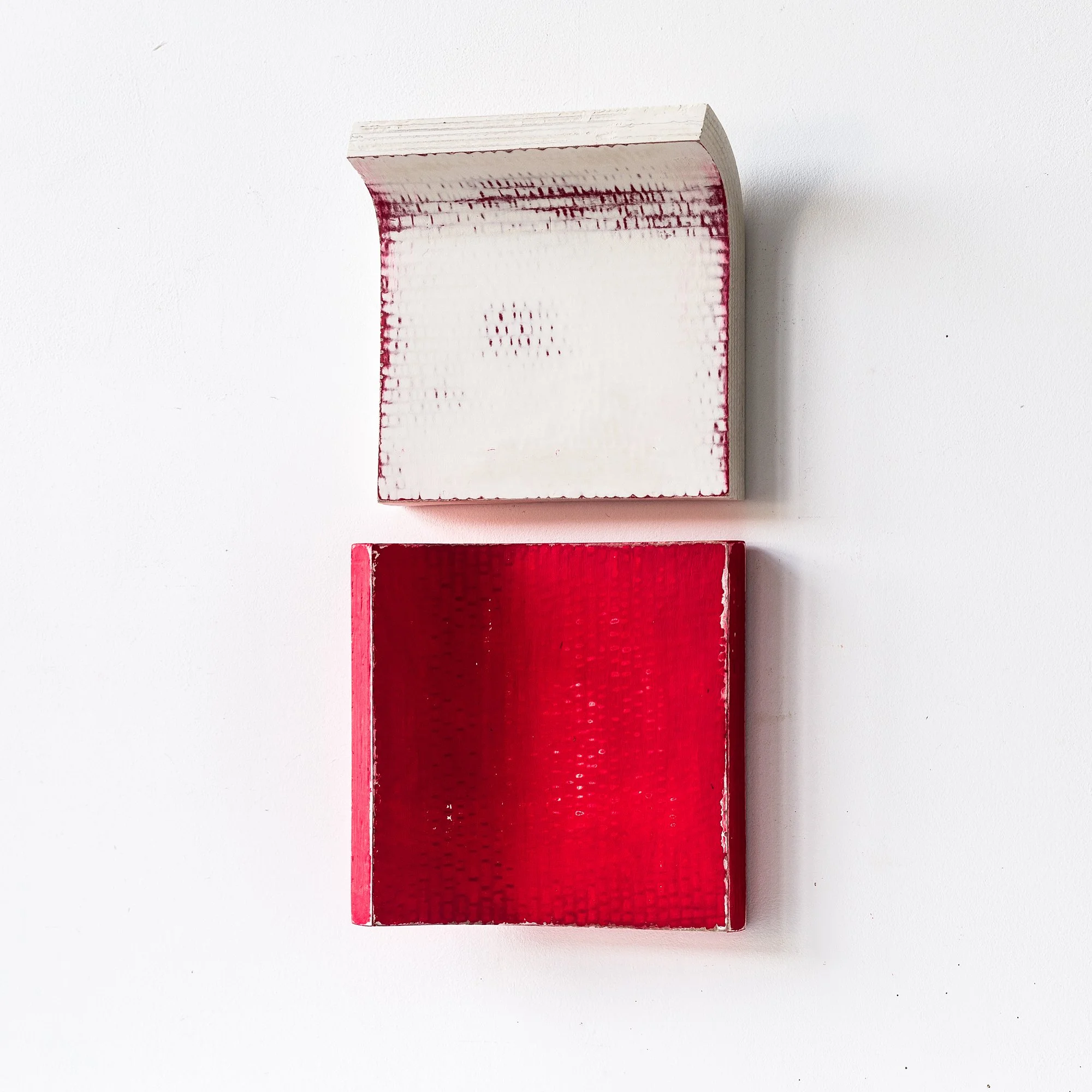 Red and White Minimalist Abstract Wall Art Sculptural Modern Diptych