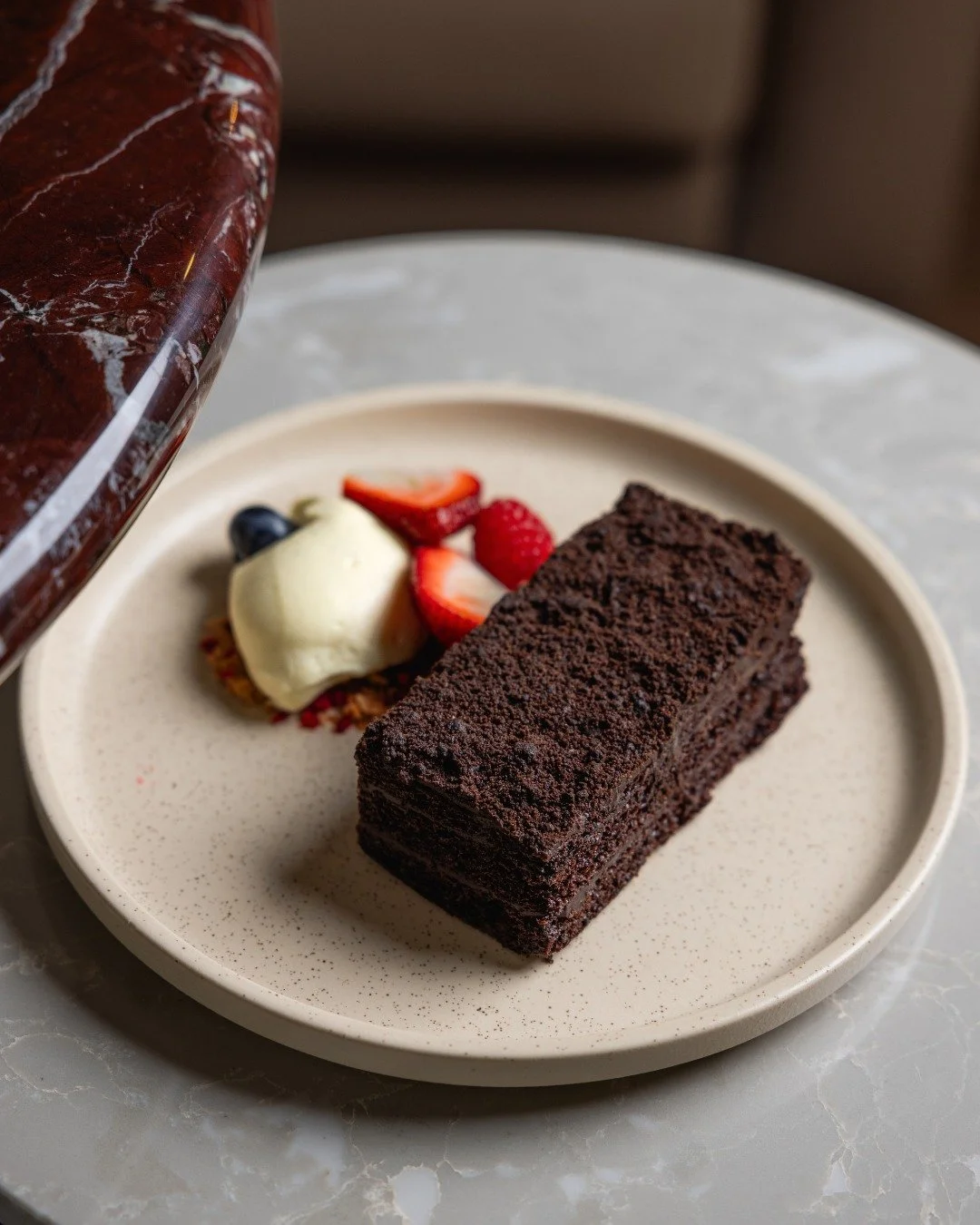 Something sweet from the kitchen.

Our Brooklyn Black Out Cake brings together rich dark chocolate, salted chocolate custard and vanilla mascarpone, finished with raspberry feuilletine for a little crunch.

A decadent finish to the table.