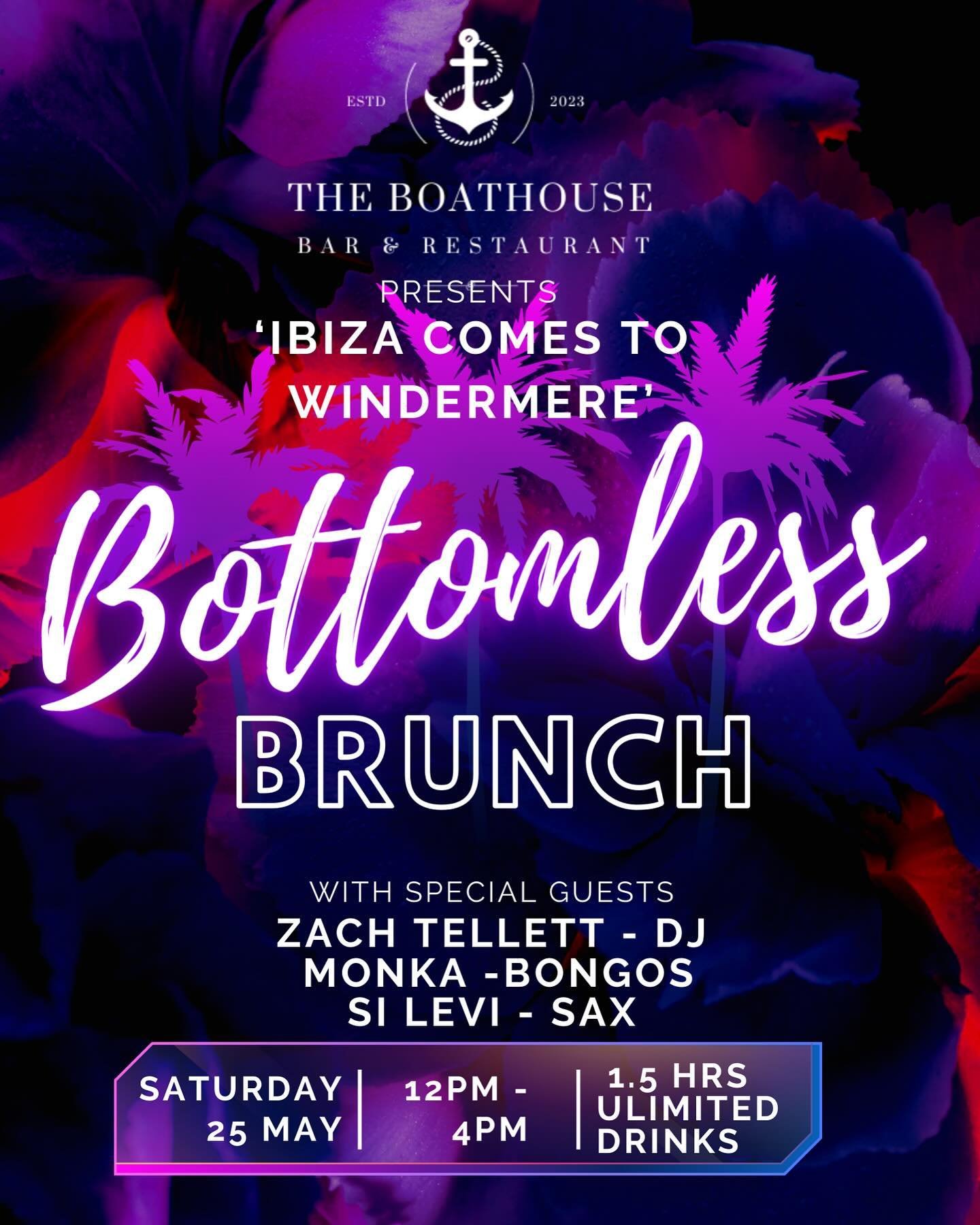 We can&rsquo;t wait for this one 🎷

IBIZA COMES TO WINDERMERE - Bottomless Burch done the right way! BANK HOLIDAY WEEKEND

Saturday 25 May - 12pm - 4pm

3 Course Brunch! 🍕
1.5 hours Bottomless Drinks 🍹 

With Special Guests 
@thisismonka - Percuss