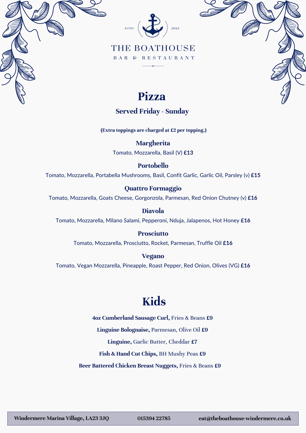 Menus — The Boathouse Bar and Restaurant