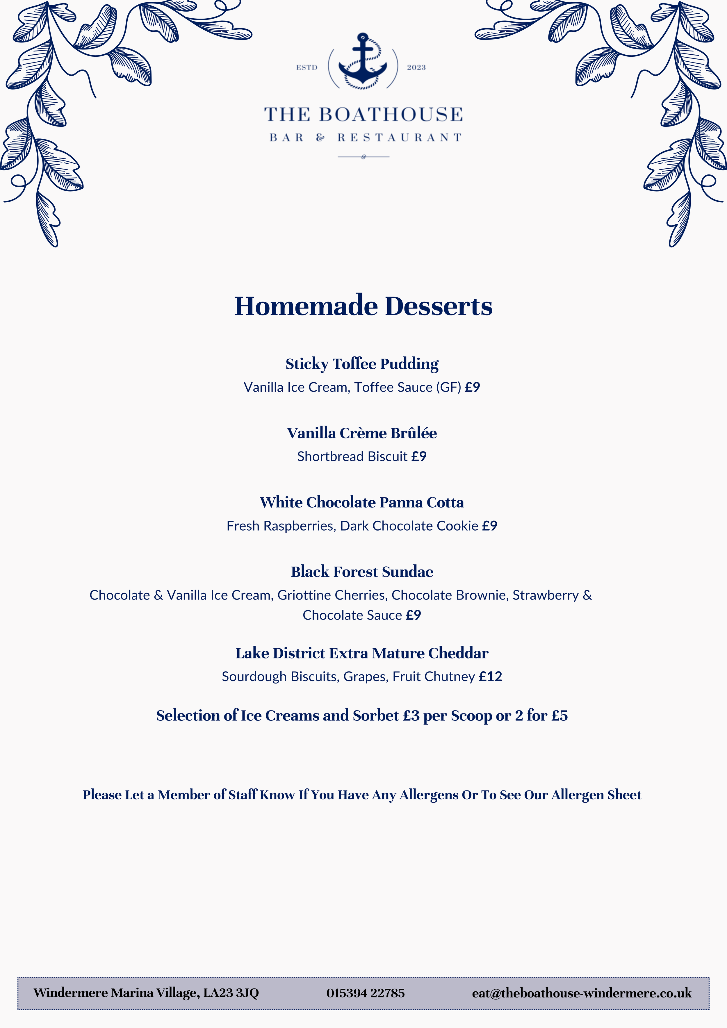 Menus — The Boathouse Bar and Restaurant