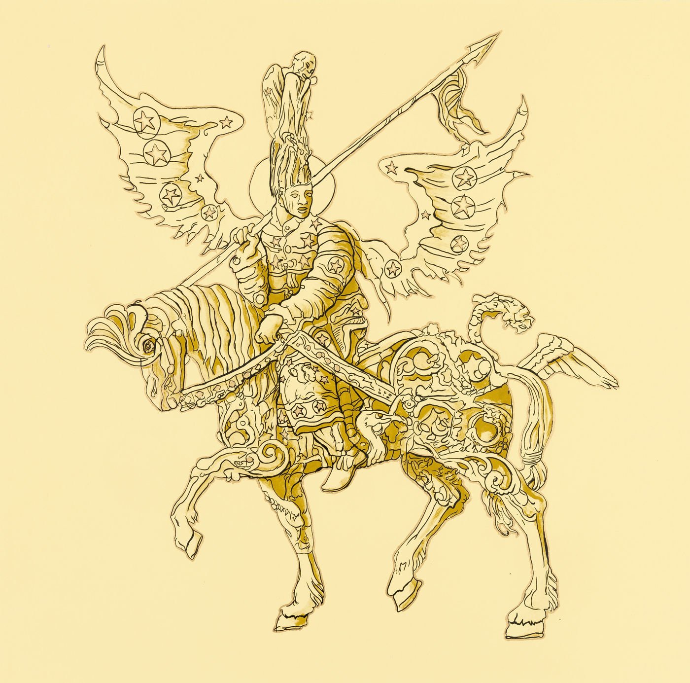  Kings & Queens 1 
 2025 
 Screenprint with catalysed and vinyl inks and 23 carat gold leaf on 410gsm Somerset Tub Sized Satin paper 
 Paper and Image: 76.1 x 77.1 cm - 30 x 30 3/8 in 
 Edition of 25 
 Published by Cristea Roberts Gallery 