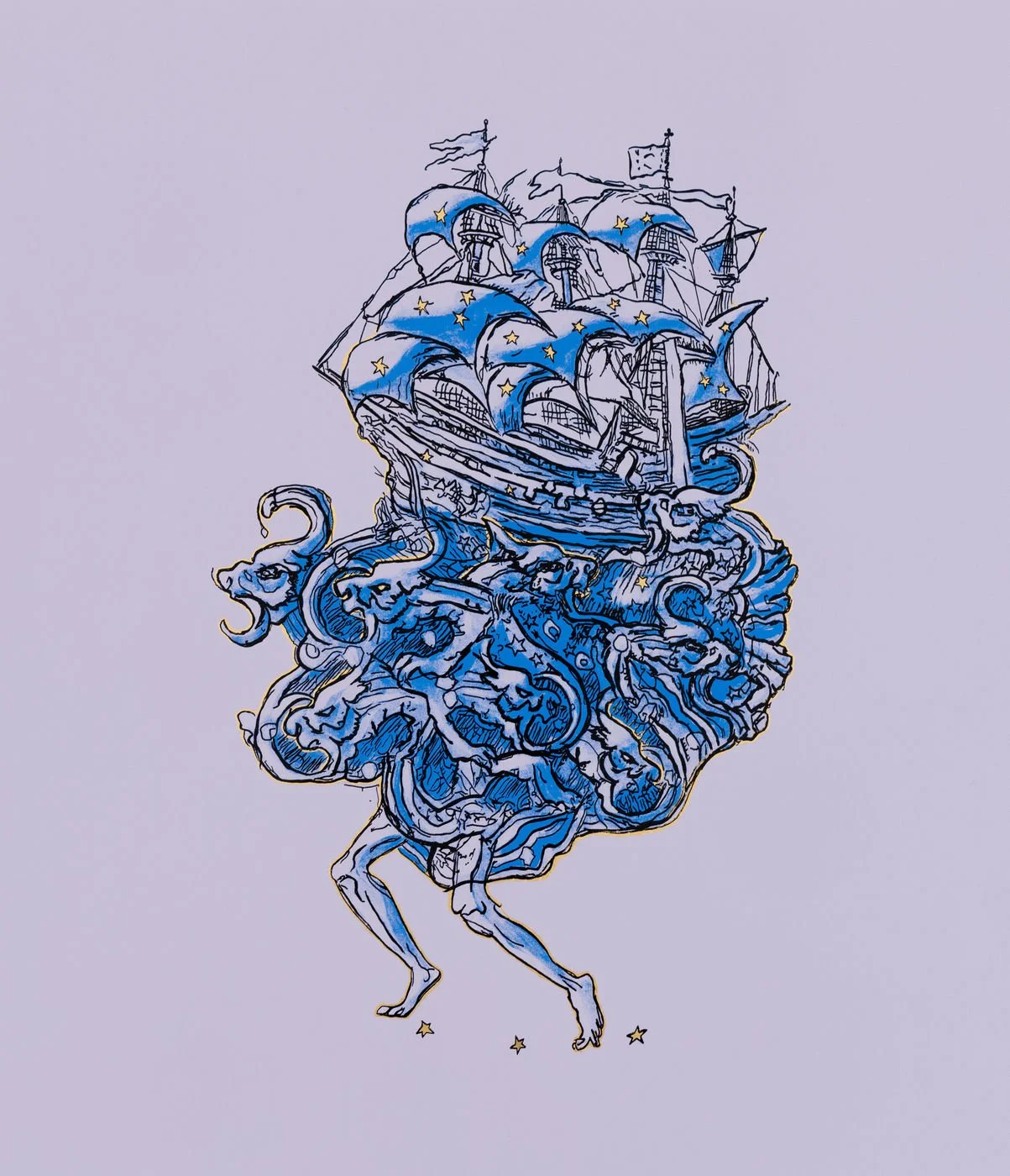  Kings & Queens 10 
 2025 
 Screenprint with catalysed and vinyl inks and 23 carat gold leaf on 410gsm Somerset Tub Sized Satin paper 
 Paper and Image: 76.1 x 64.8 cm - 30 x 25 1/2 in 
 Edition of 25 
 Published by Cristea Roberts Gallery 