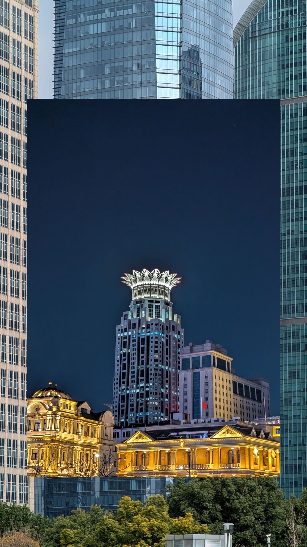 Shanghai lights up at night.