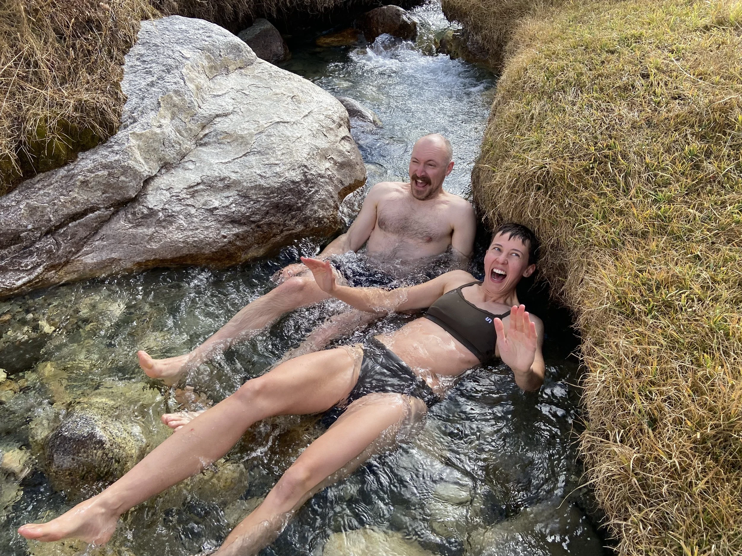 Bathing in a freezing alpine mountain stream