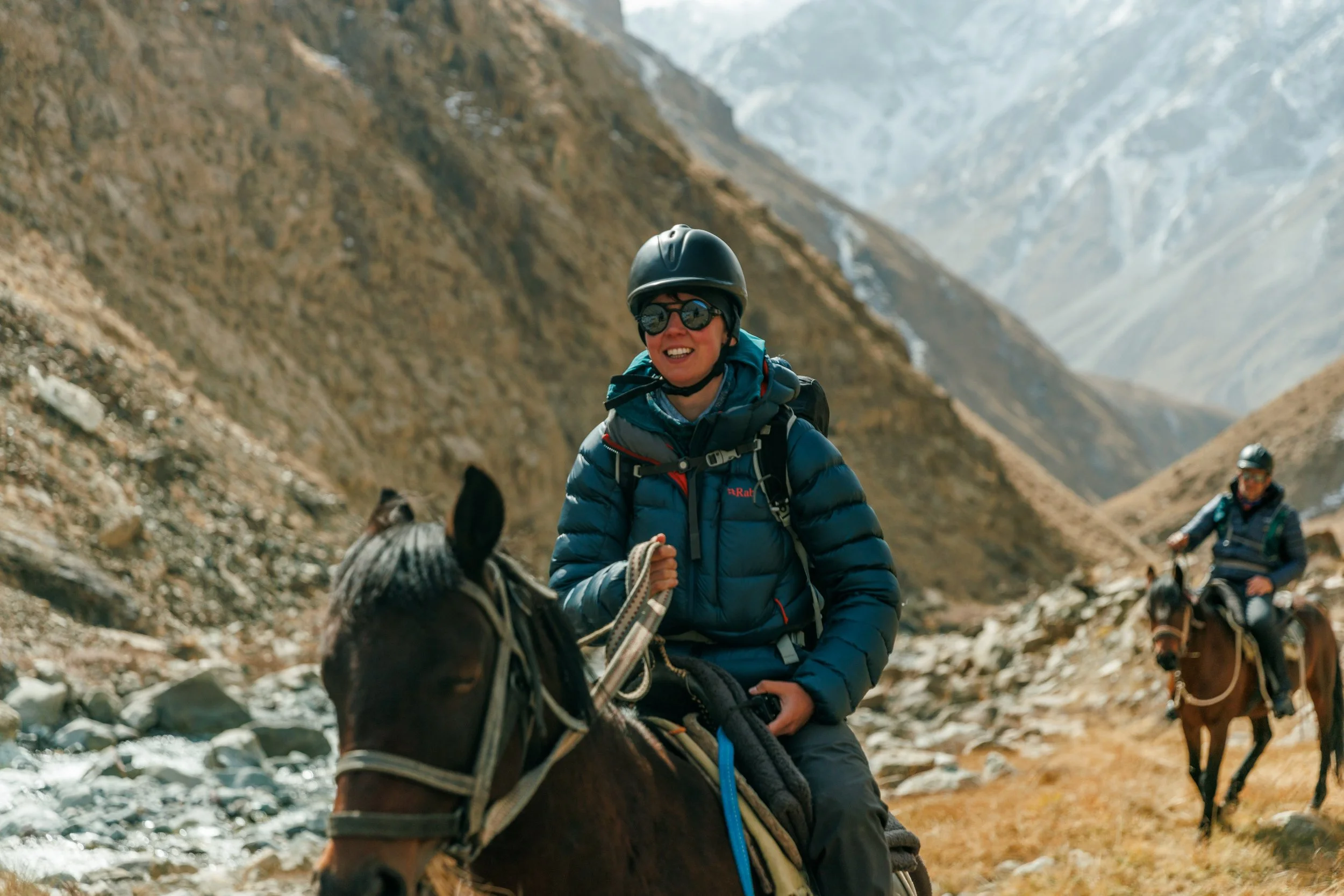 Horse riding in Kyrgyzstan across a river