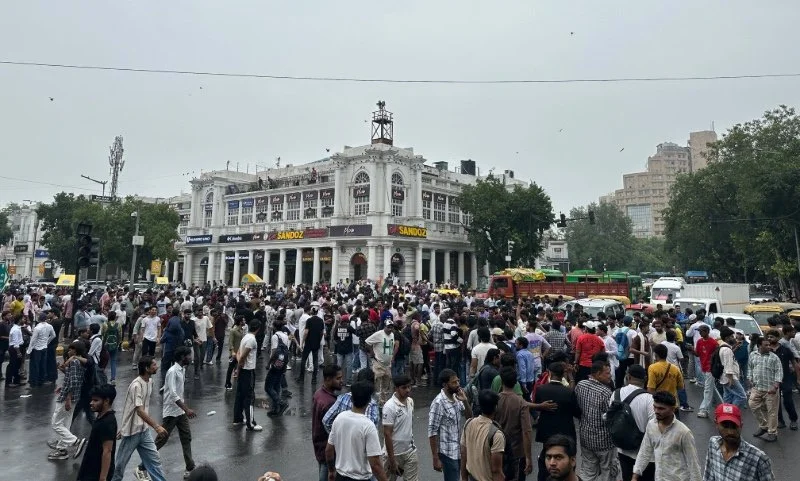 A large crowd of protesters in Connaught Place in Delhi on July 20.