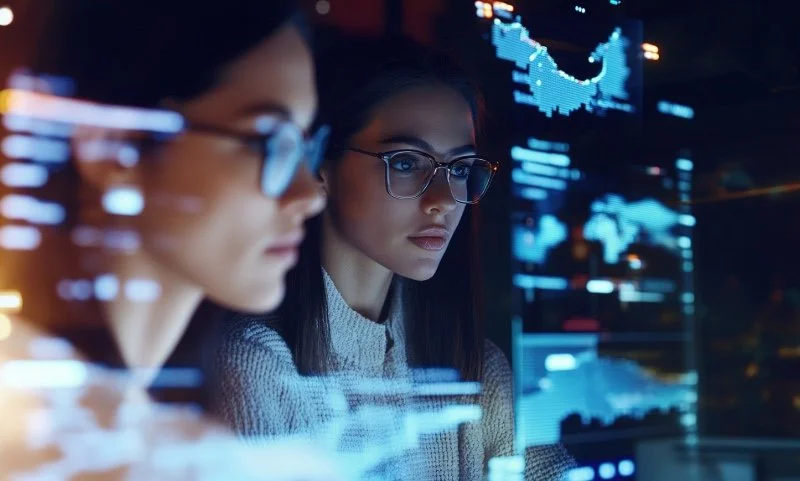 Two women in a tech office in India