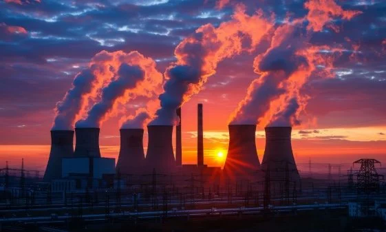 Smoke rising into the sky from a coal-fired power project.