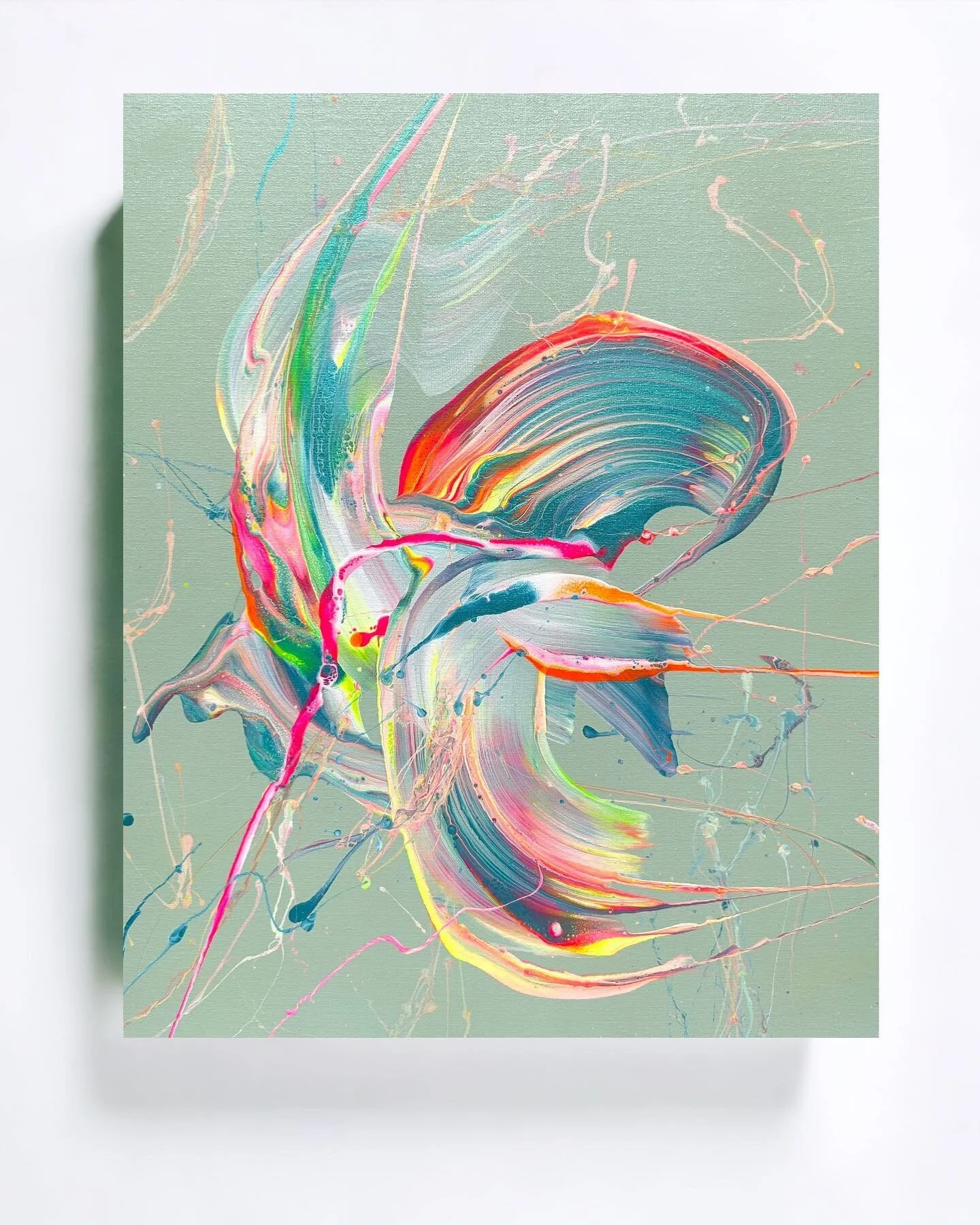 Art for sale - &ldquo;Rare bird&rdquo; a thin canvas board 50x40cm has iridescent blue running through the brushstrokes glimmering with the change of point of view. Almost making the bird fly 😉. Can be perfectly framed with a standard frame or for a