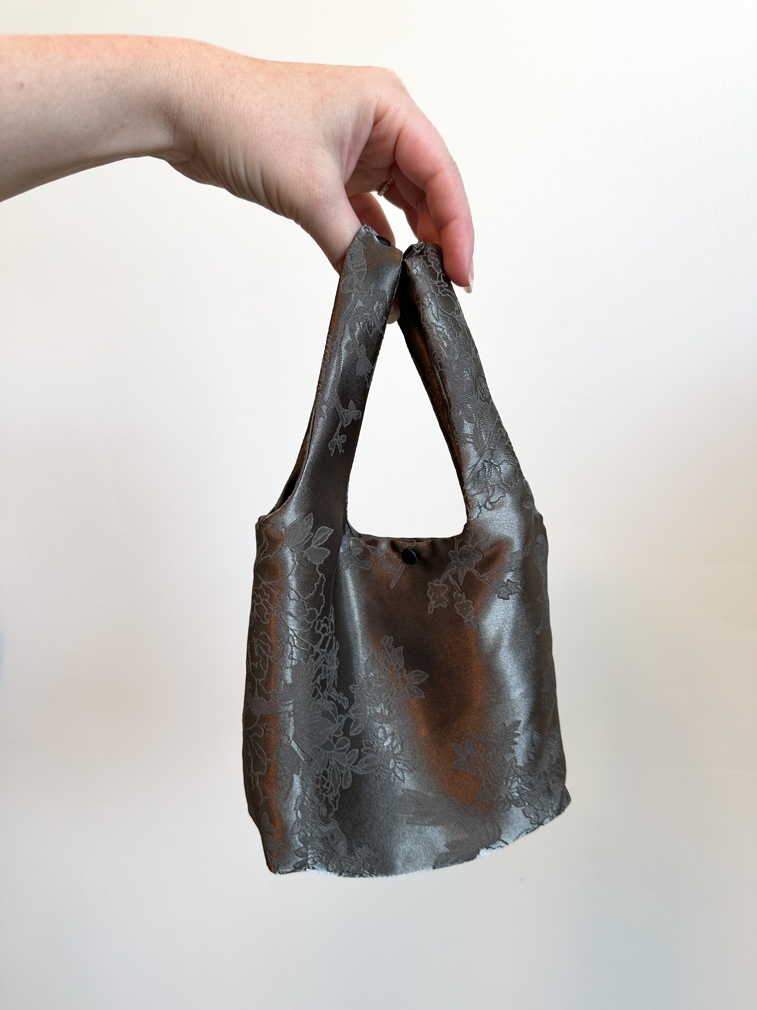 Size reference Dark warm gray floral damask fairy bag with black rivets by HBT_FLW