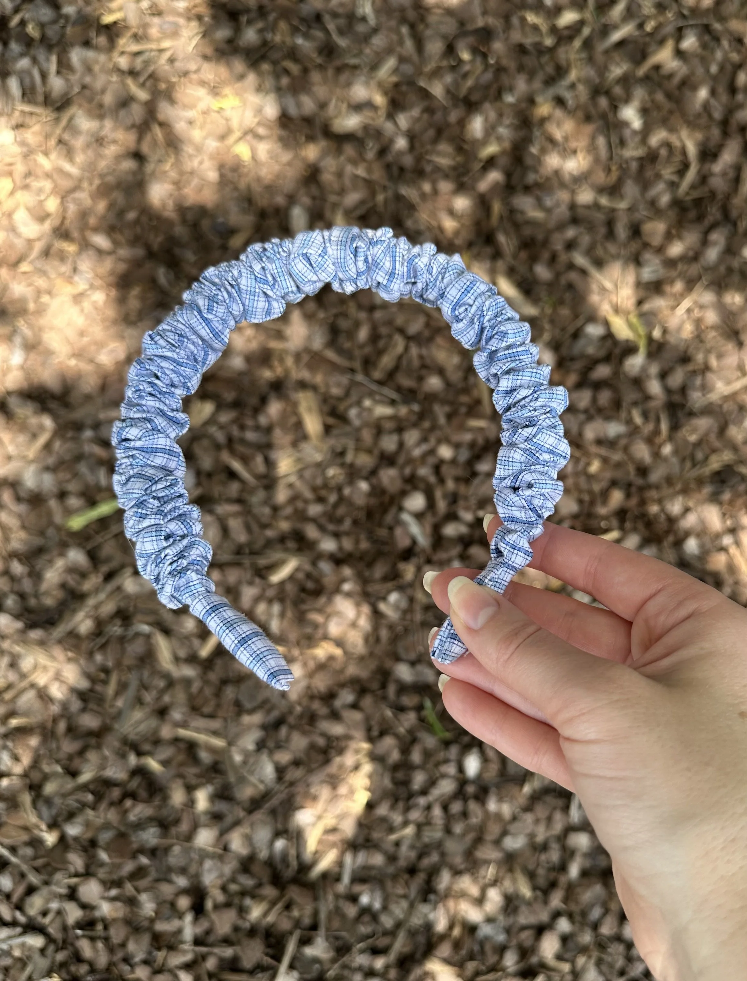 Light blue and white plaid cotton headband made by HBT_FLW