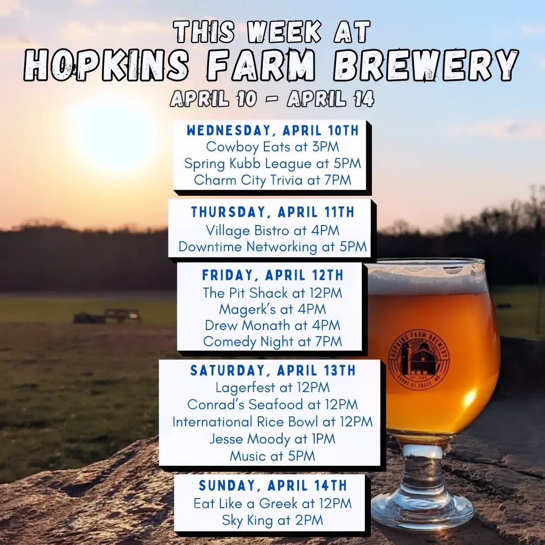 The weather is looking great and we've got a busy week planned: trivia, the kick-off of our Spring Kubb Leage, Comedy Night, Lagerfest, live music, food trucks, and 16 farm-fresh beers!

Here's our full schedule for the week:

Wednesday, April 10th
2