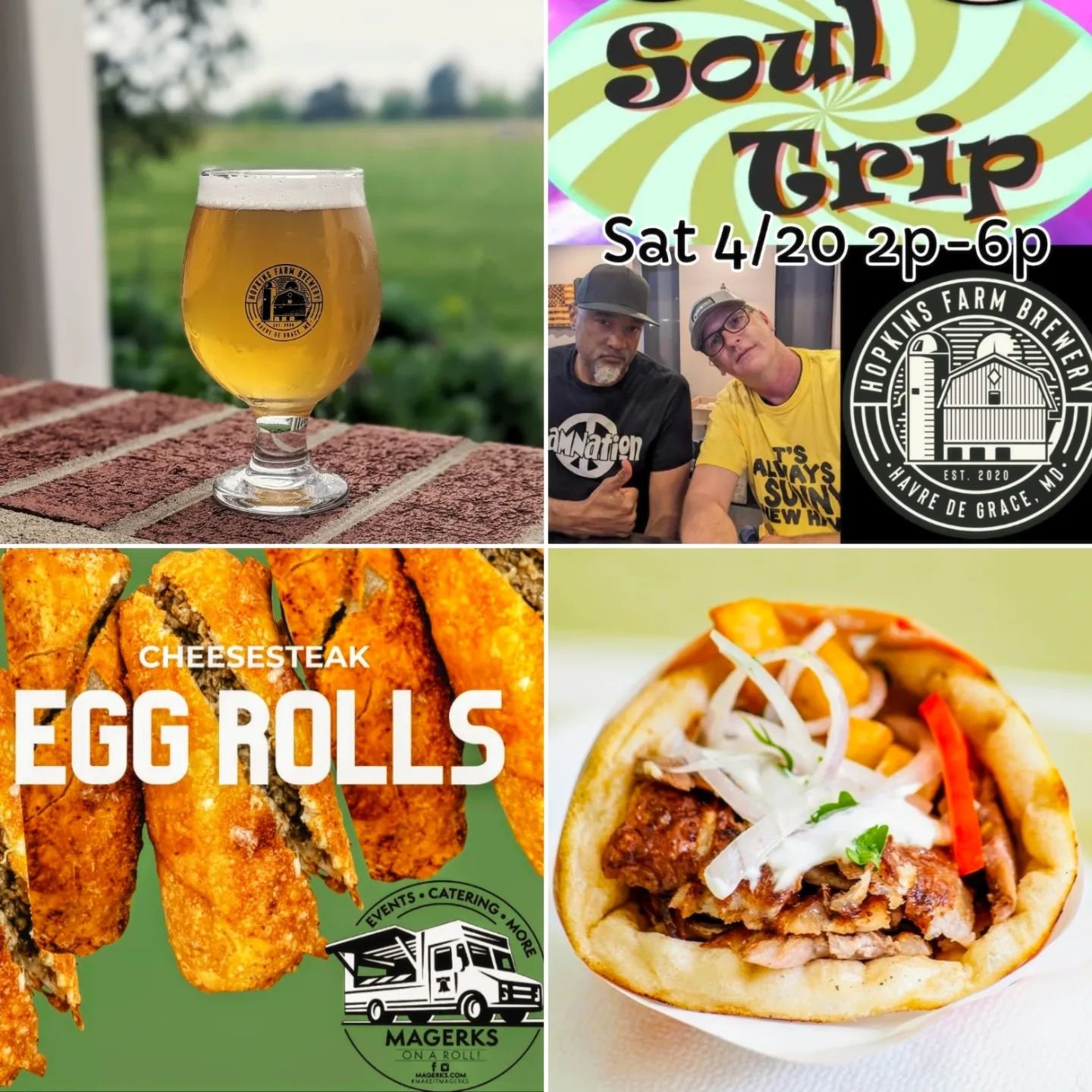 Another fun Saturday lineup here at HFB!

16 beers on tap 
@eatlikeagreekmd and @magerks_on_a_roll at 12PM
Soul Trip at 2PM