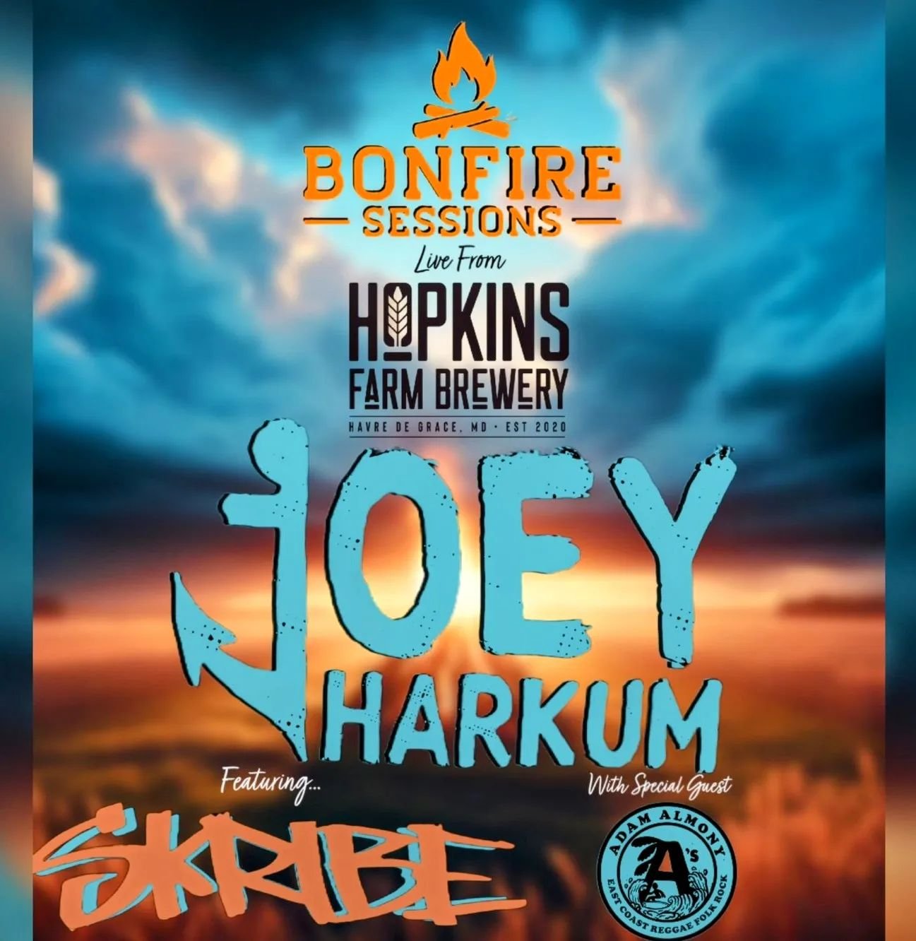 Join us for the ultimate Bonfire Sessions with Joey Harkum, featuring Skribe and special guest Adam Almony on Saturday, April 27th!

Get ready for an unforgettable night of live music, s'mores, face painting, and all the &quot;campground fun&quot; yo