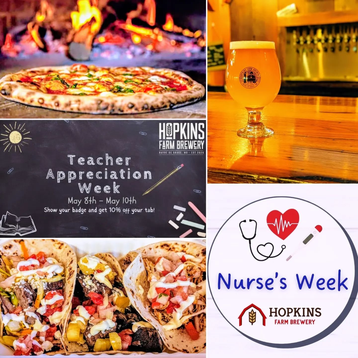 TGIF! We've got just what you need for a fun Friday night!

🍻16 farm fresh beers on tap 
📝Teacher Appreciation Week and Nurse's Week: show your ID and get 10% off your tab!🩺
🌮Village Bistro&nbsp;at 12PM
🍕@ThePitShack&nbsp;at 4PM
🎸@heighestreet 