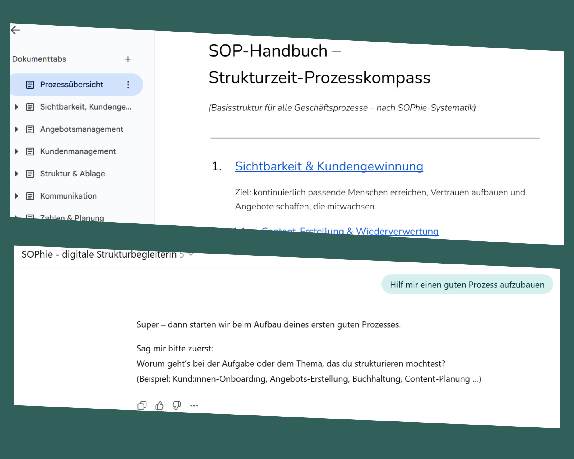 Ausschnitt aus Prozessdokument und Chat