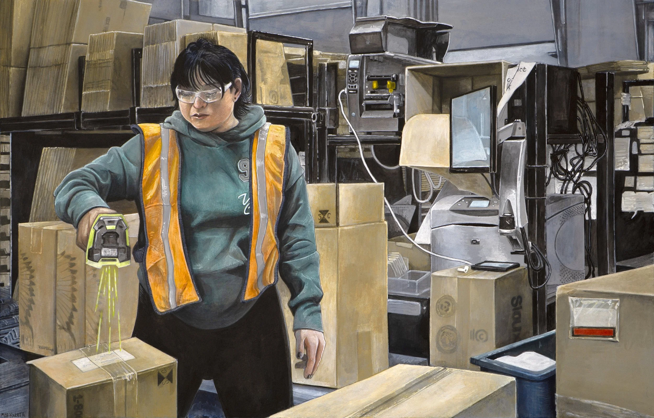 Jeffrey Markworth, "Warehouse Shipping", Acrylic and Acrylic Gouache on Paper, 11x17 Inches, INSTAGRAM: studiomarkworth
