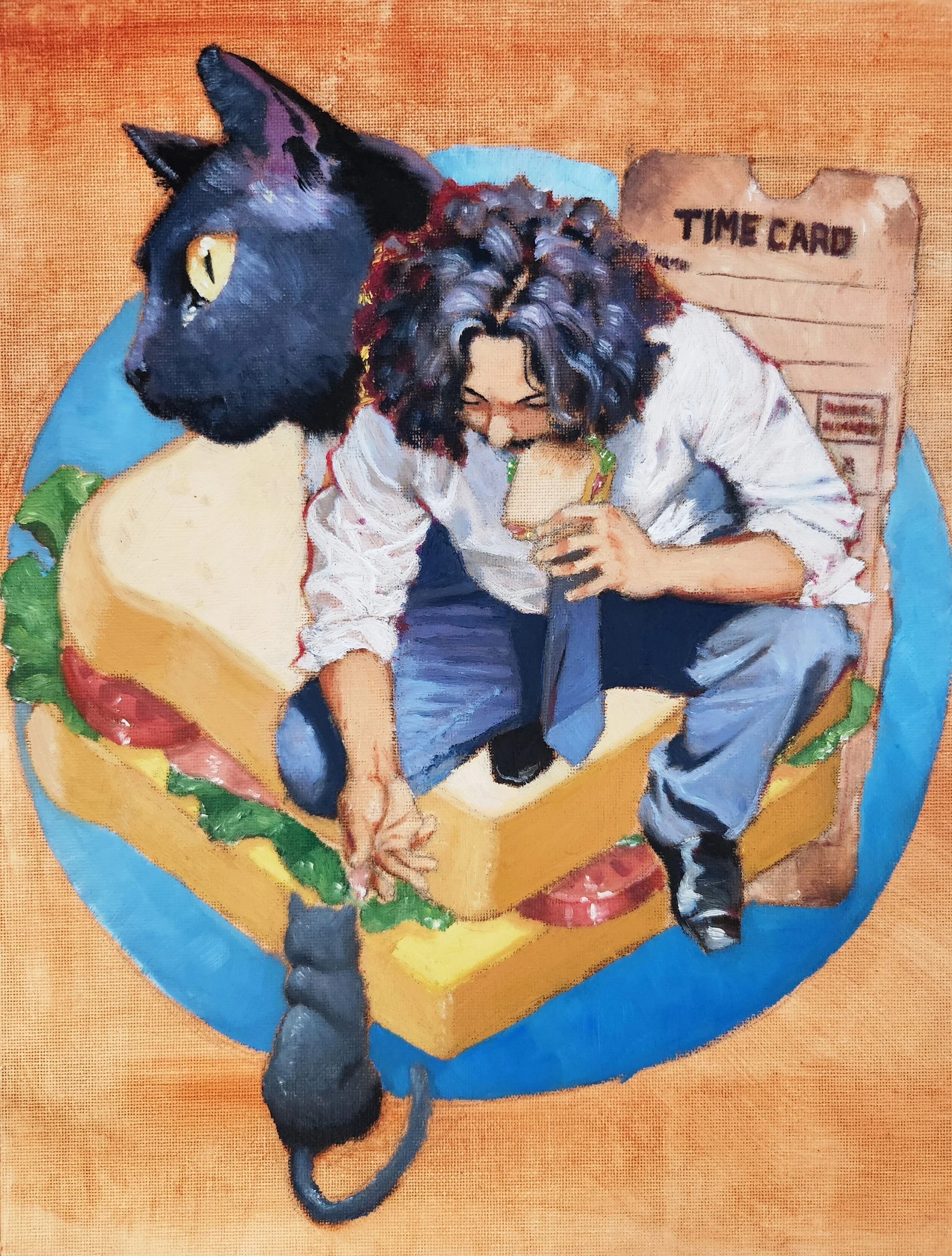 Matthew Flores, "Lunch Break", Oil in Canvas, 11x14 Inches, INSTAGRAM: monki.matt