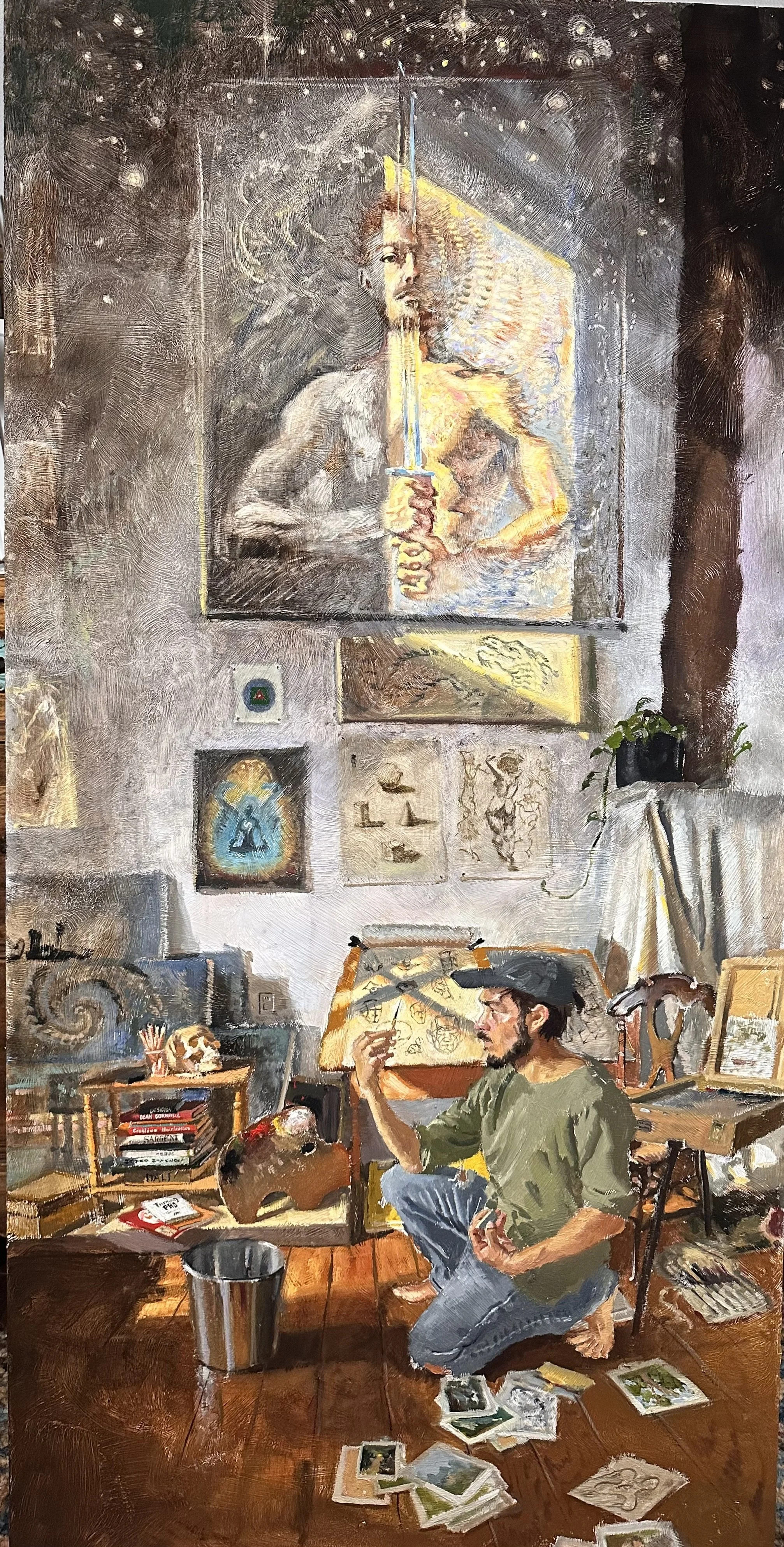 Stefan Allen, "Sharpening", Oil Paint on Panel, 24x48 Inches, WEBSITE: www.stefanlucasallen.art