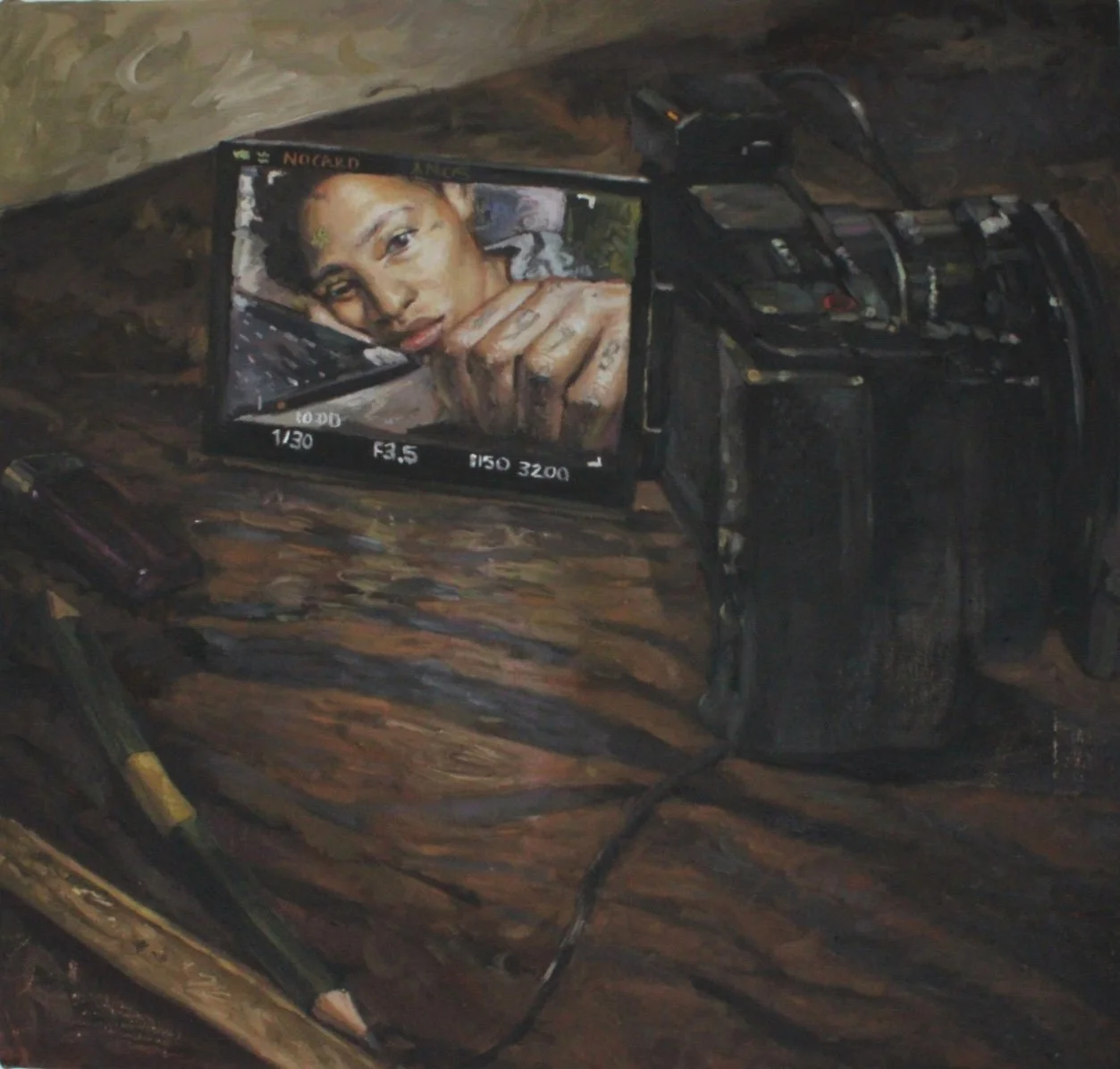 Grechen Escamilla, "Moments of stillness", Oil Painting, 21 x 21 inches, INSTAGRAM: rave_rum