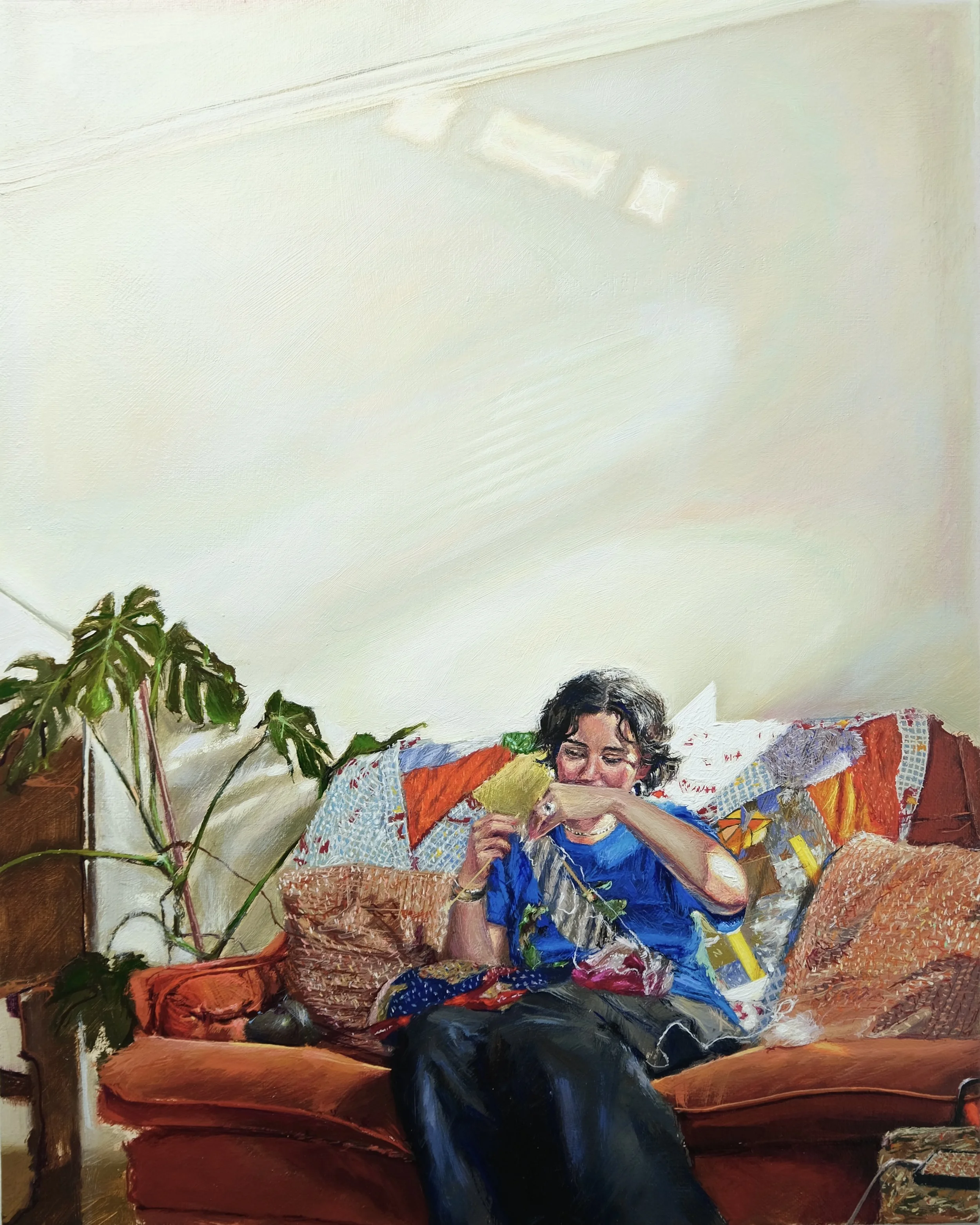 Natalie Higdon, "Levana Knitting", Oil on Canvas, 16x20 Inches, INSTAGRAM: _natalieesther