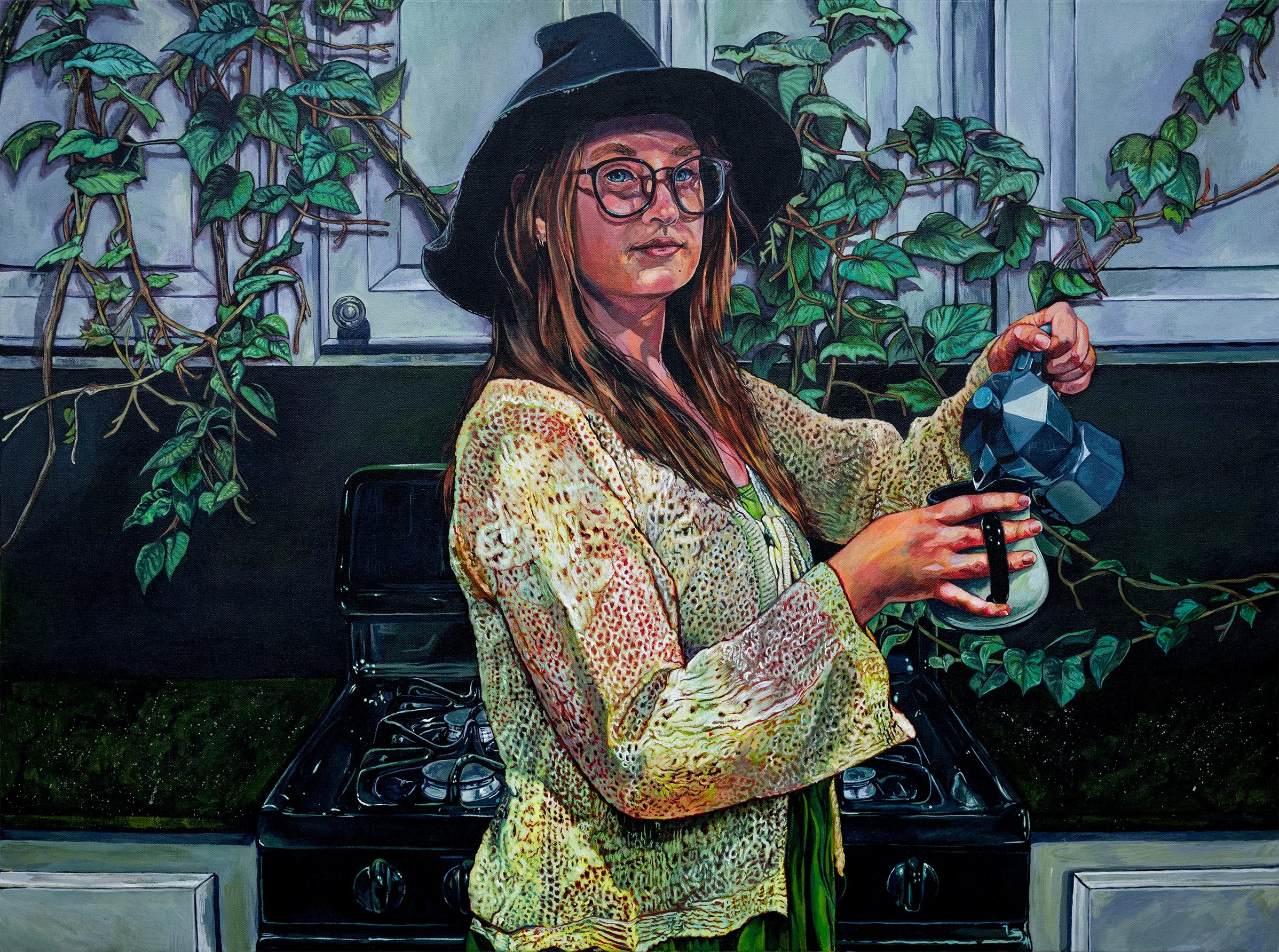 Justin Webb, "Morning Brew", Acrylic on Canvas, 40x30 inches, INSTAGRAM: whinymossdesigns