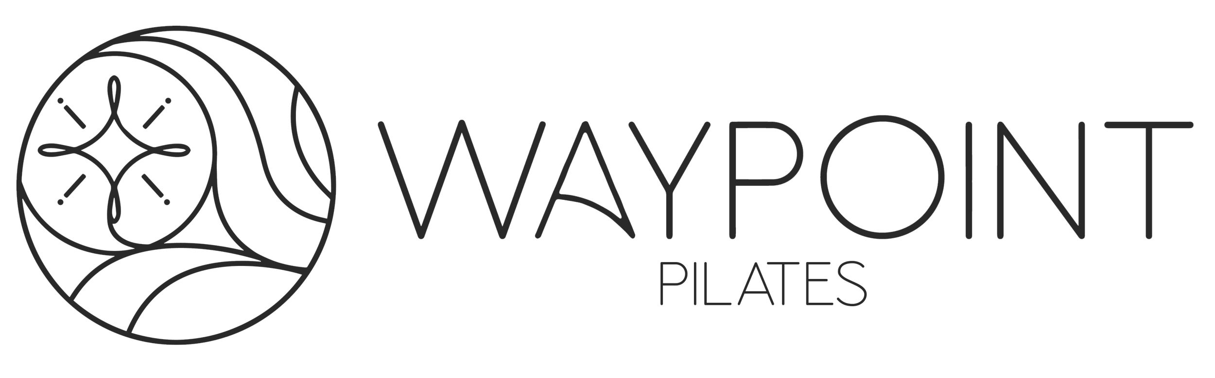 Waypoint Pilates logo with a stylized circular design and the words 'Waypoint Pilates' in modern font.