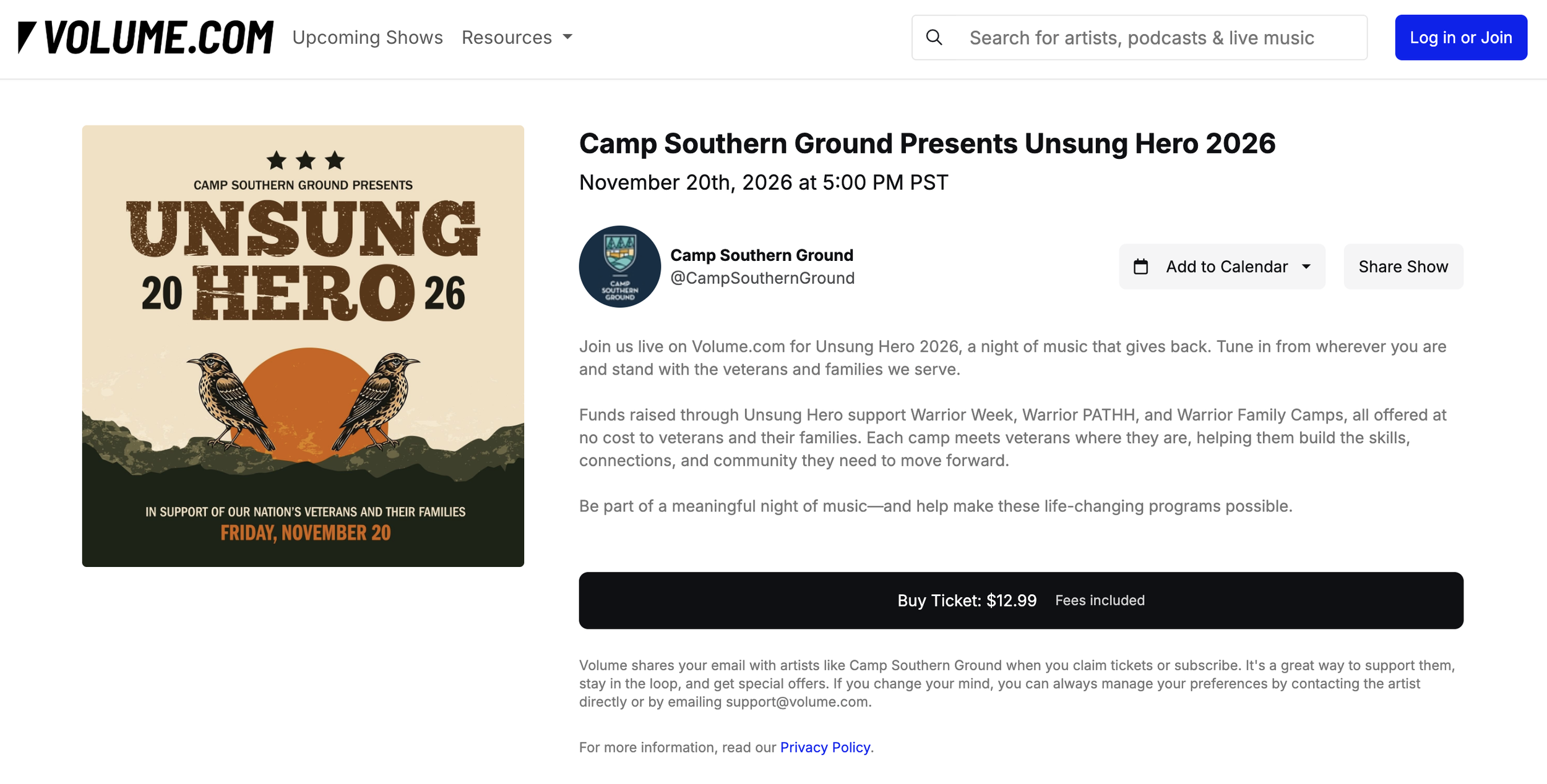 Volume.com Ticketing Page