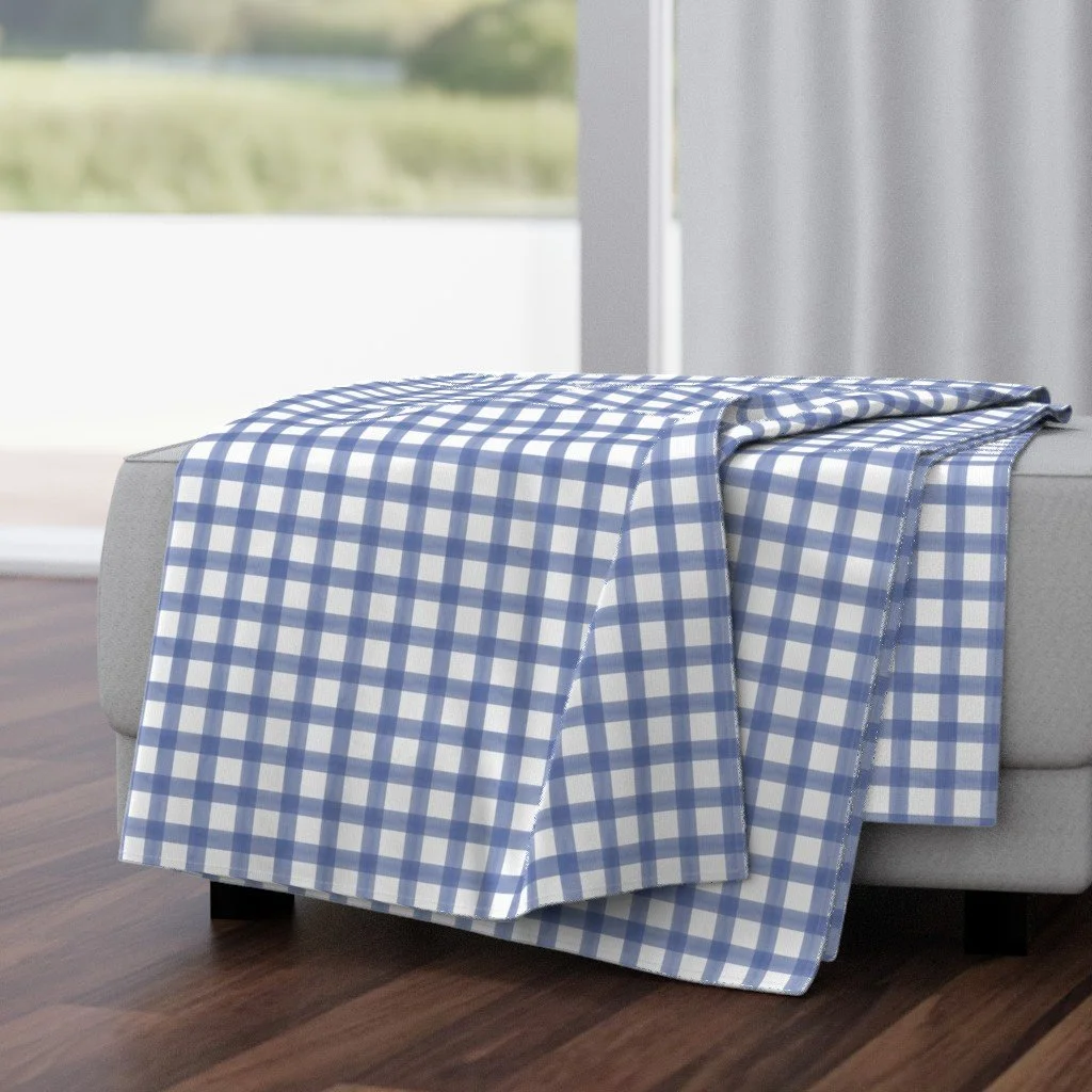 Throw Blanket - Denim Blue - Watercolor Gingham Check