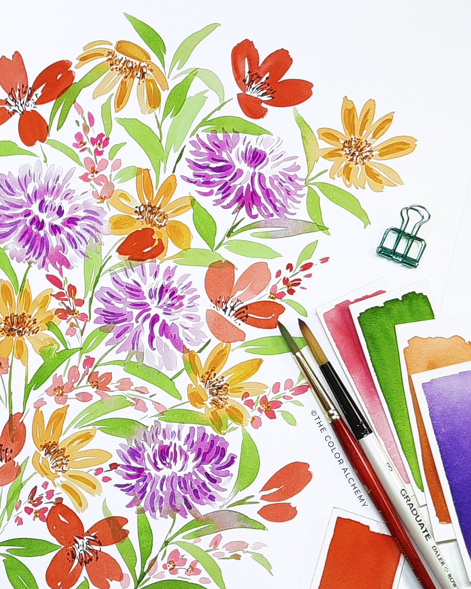 💐This floral piece began as a loose study &ndash; just me playing with washes, colour mixes and brushstrokes &ndash; and slowly blossomed into a full pattern repeat. 💻Even after digitising, I work hard to keep that hand‑painted soul intact; the sof