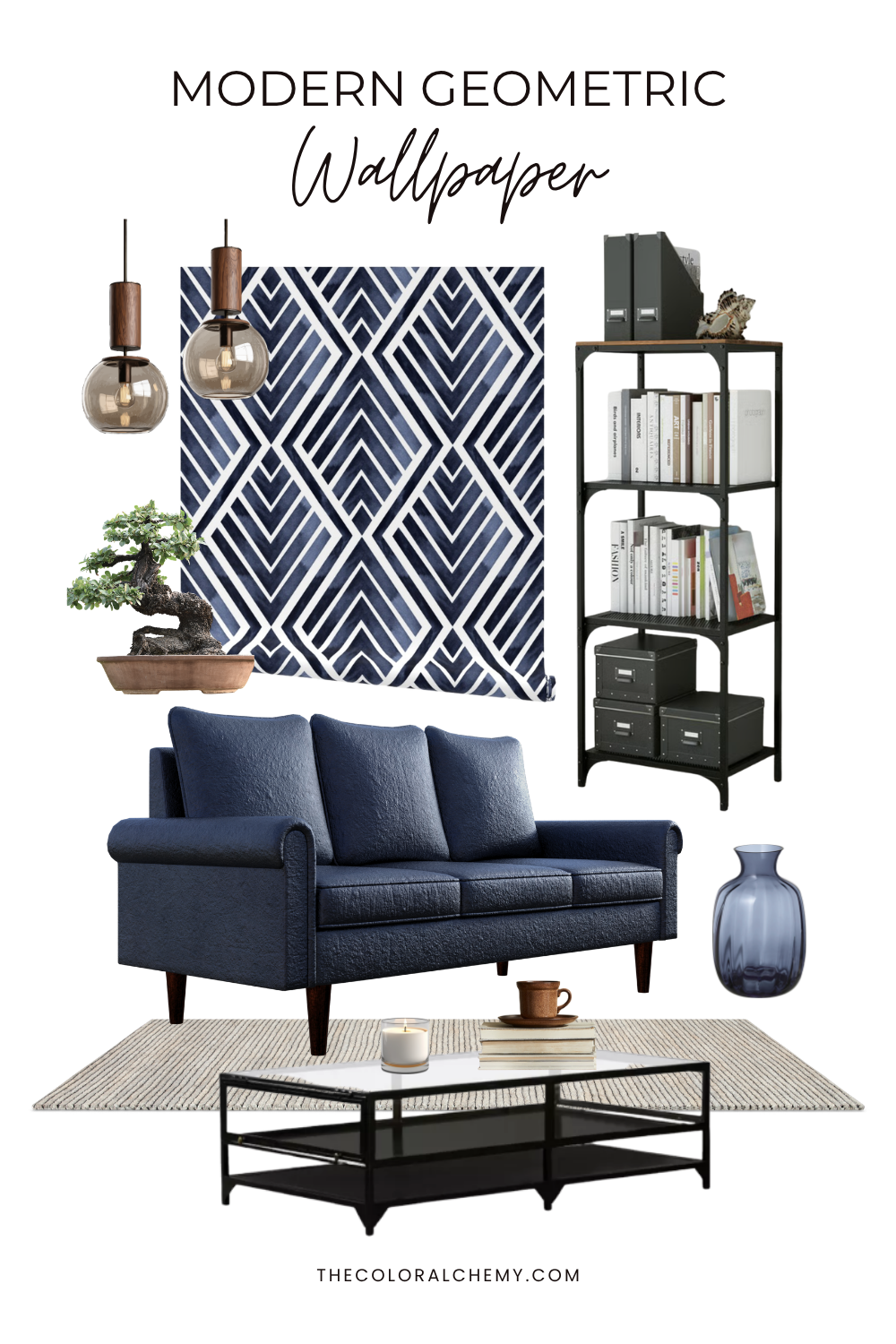 Modern Geometric Wallpaper for Moody Living Rooms