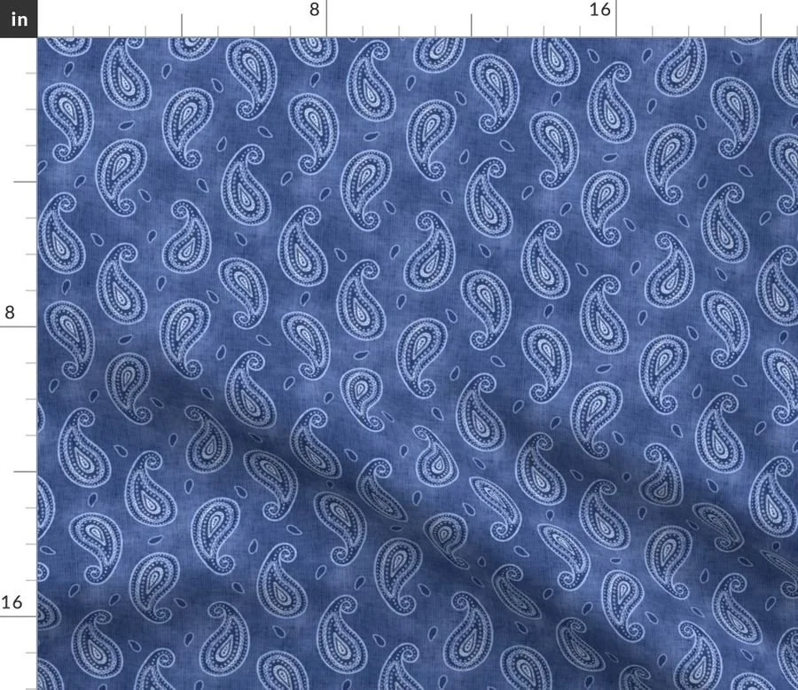 Paisley- Velvet Texture & Denim Blue