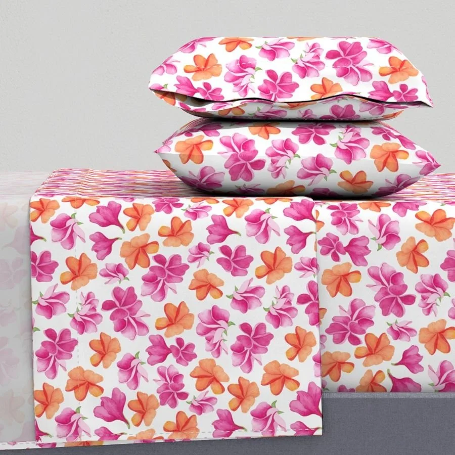 Sheet Set - PLUMERIA - Pink & Orange