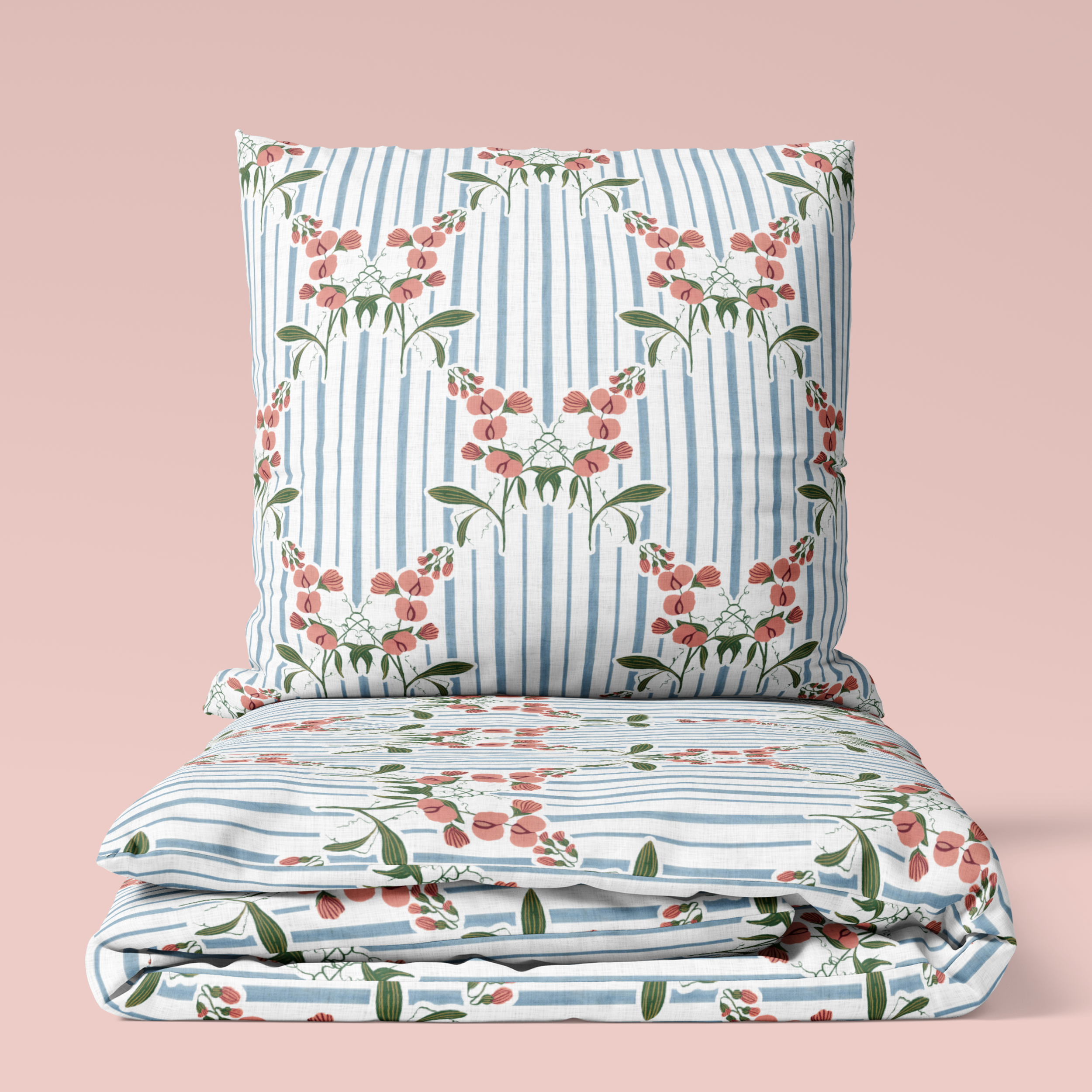 Sweet Pea Floral Gingham Pattern Bedding Set.png