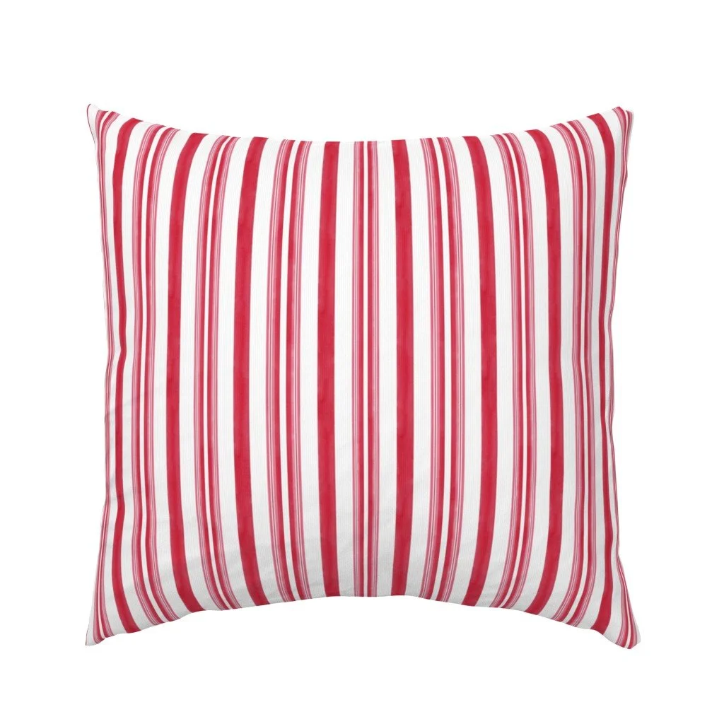 Euro Pillow Sham - Classic Candy Cane Watercolor Vertical Stripes