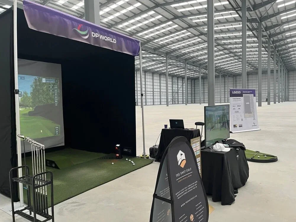 DP World hire golf simulator for warehouse launch.