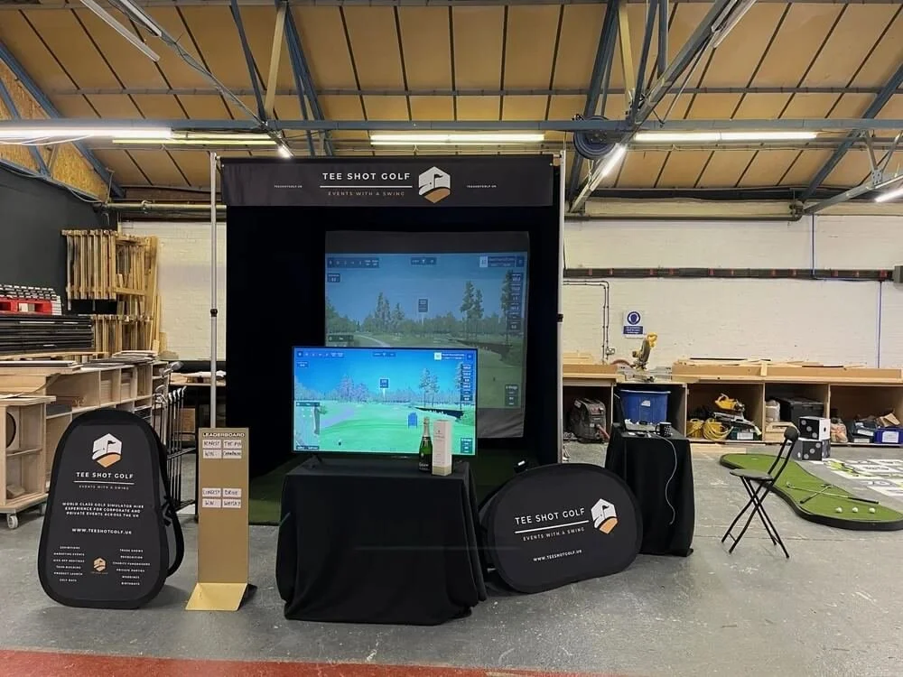 Christmas party with golf simulator for staff.