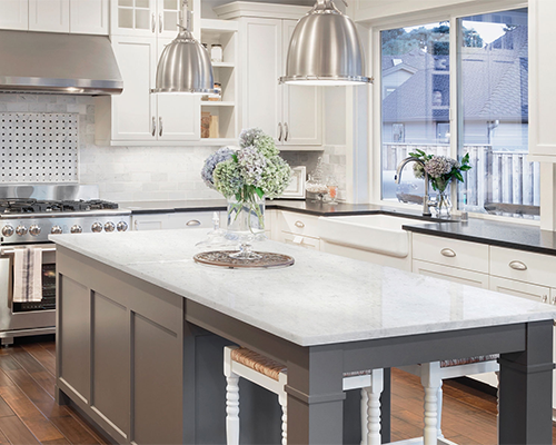 Bianco Aspen quartz kitchen countertops
