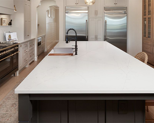 Bianco pearl quartz kitchen countertop