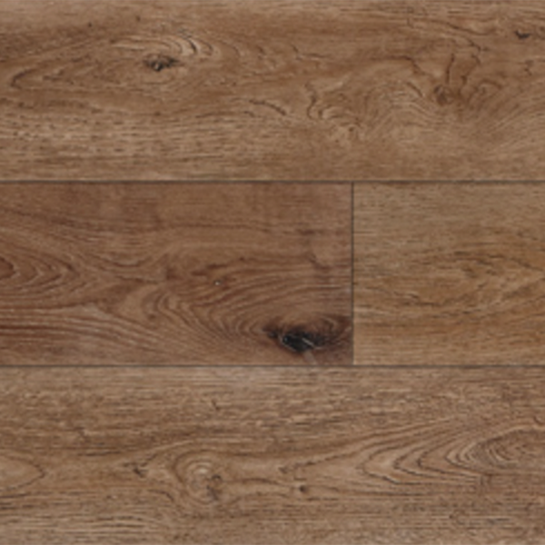 Close-up of Pinion Oak Luxury Vinyl Tile from the Timeless Oak Series by Jackson Vinyl, showcasing a rich reddish-brown color with authentic oak wood grain details.