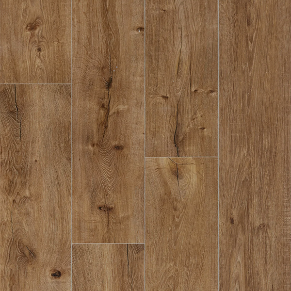 Close-up of Big Bend Luxury Vinyl Tile by Jackson Vinyl, featuring a rich, multi-tonal wood effect with deep browns and subtle highlights from the Solution Core Origins Series.