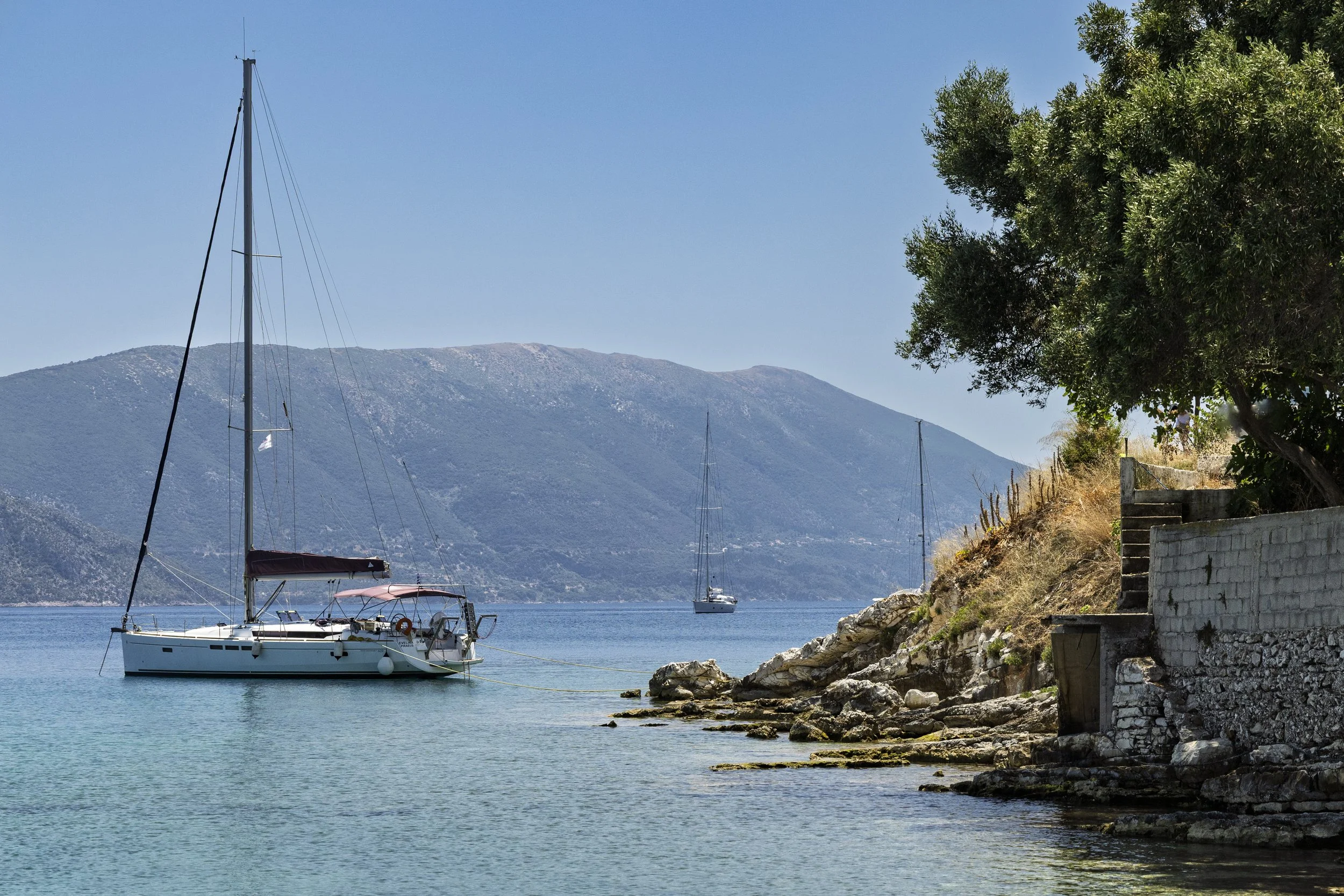 Moored Boat and Shore in Fiskardo
