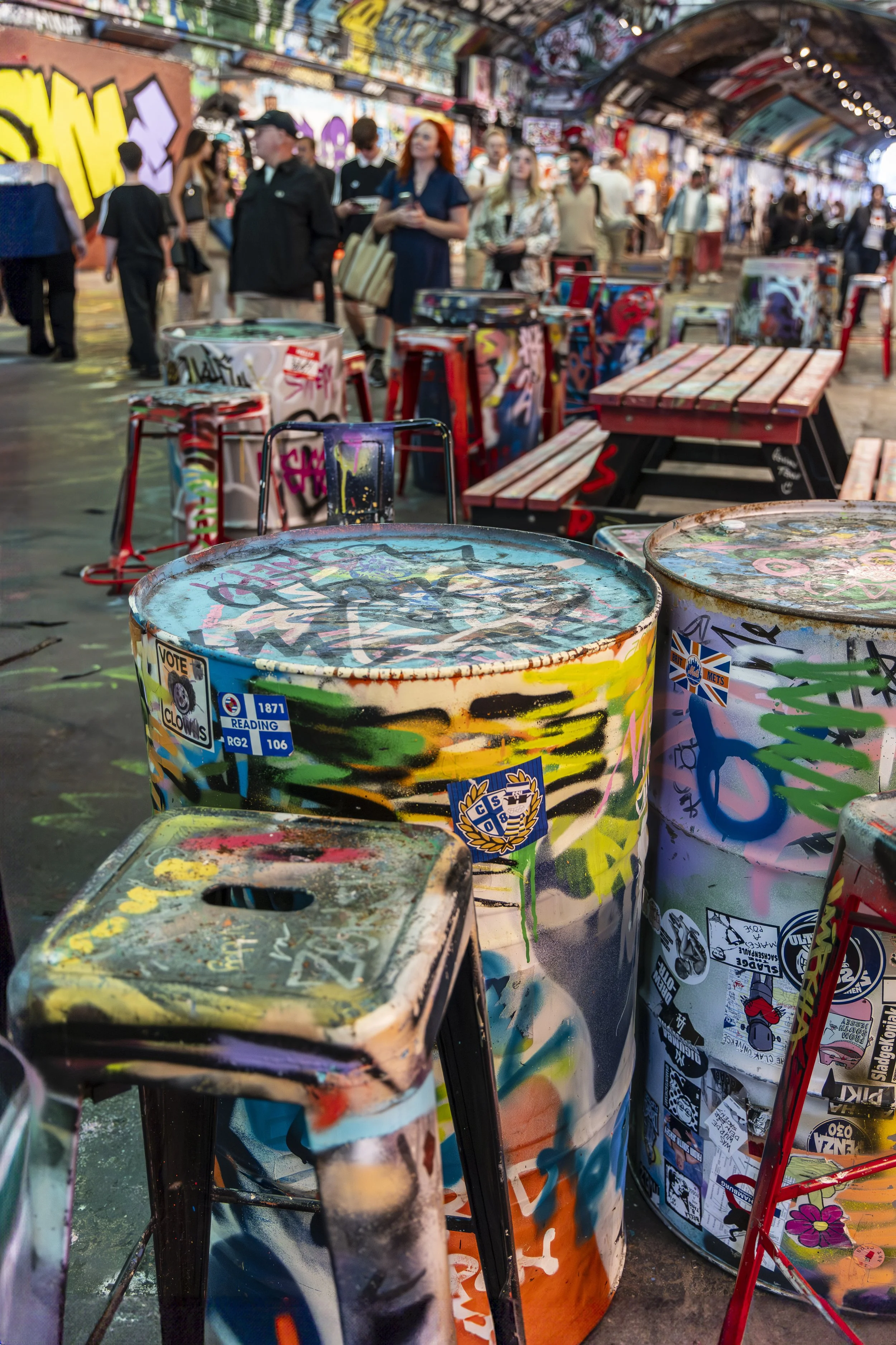 Seats and Barrels in Leake Street Tunnel