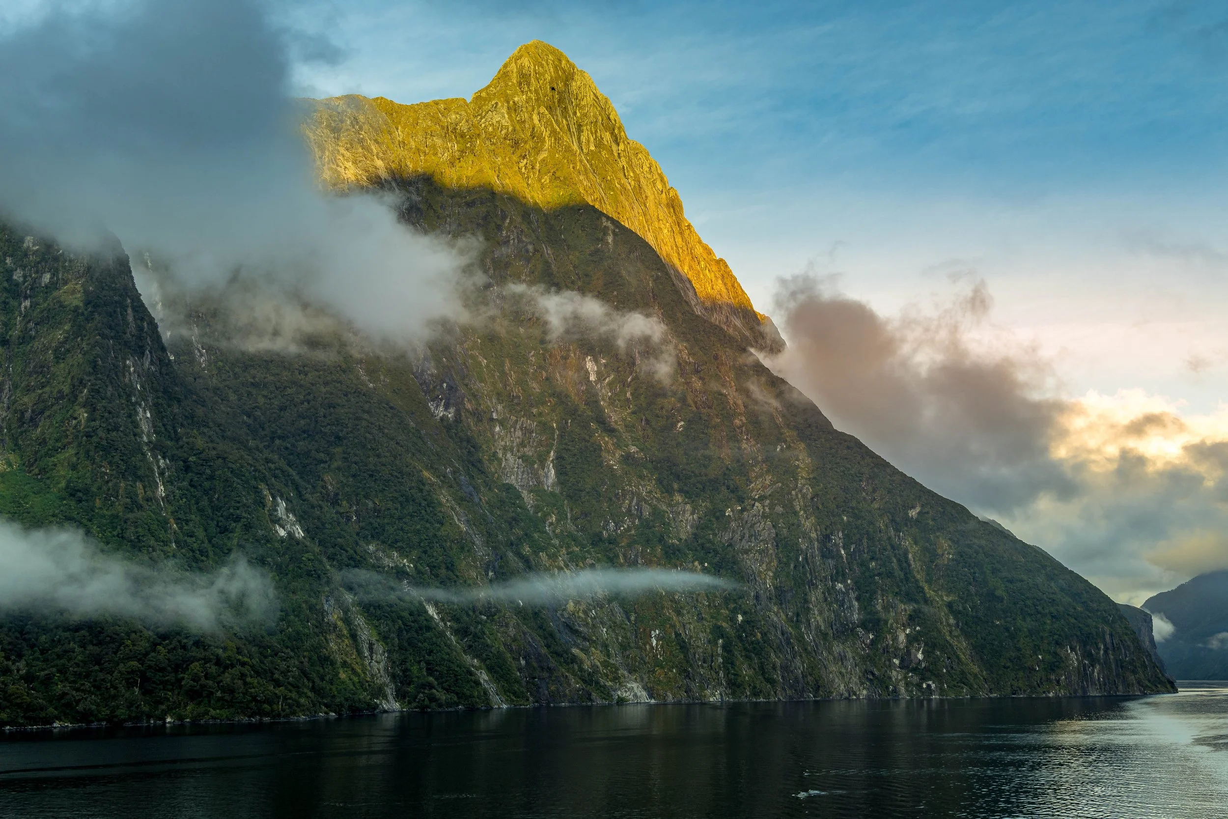 Sunlight on the Peaks in Milford Sound