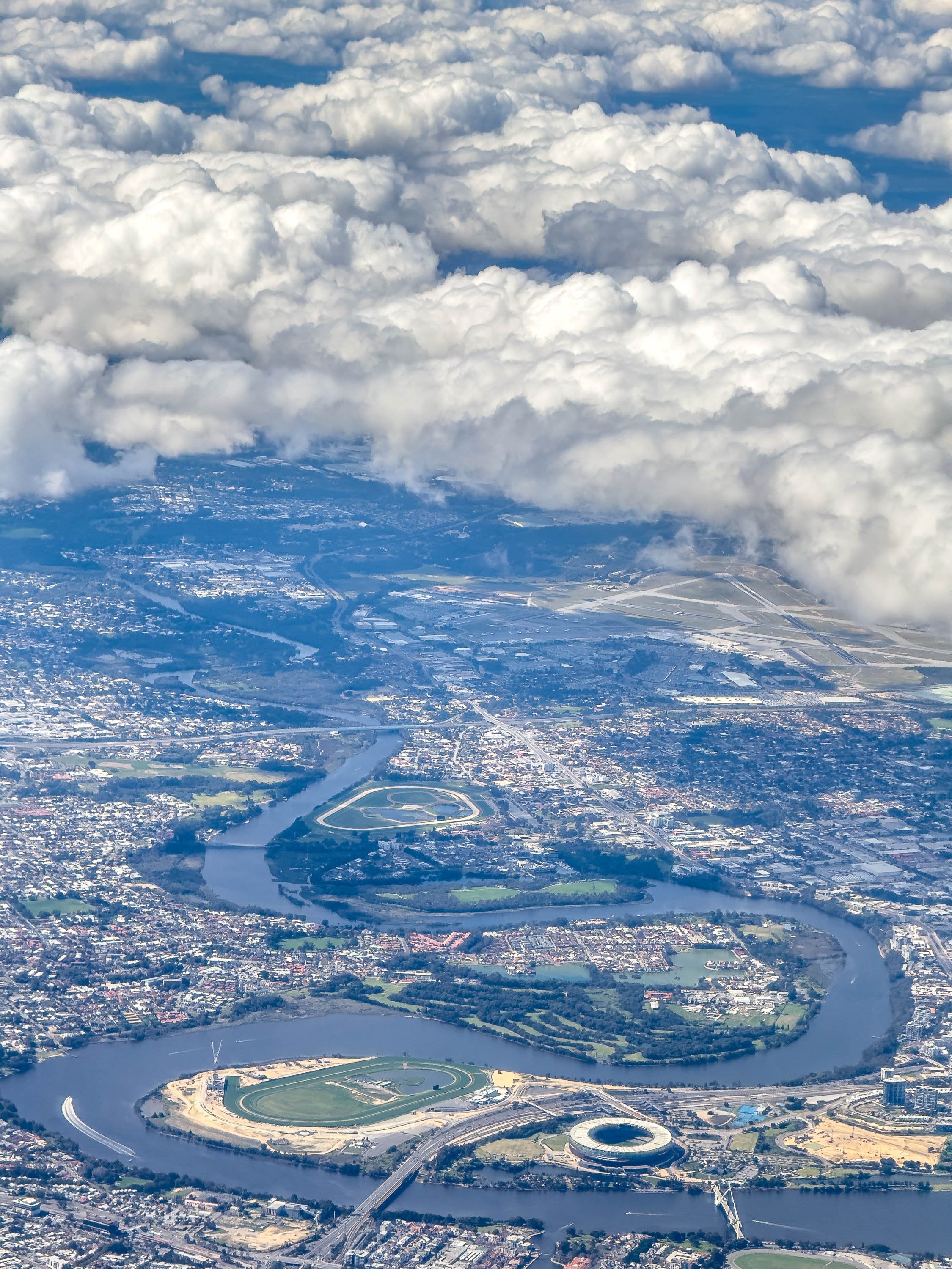 Aerial View of Optus Stadium and Airport