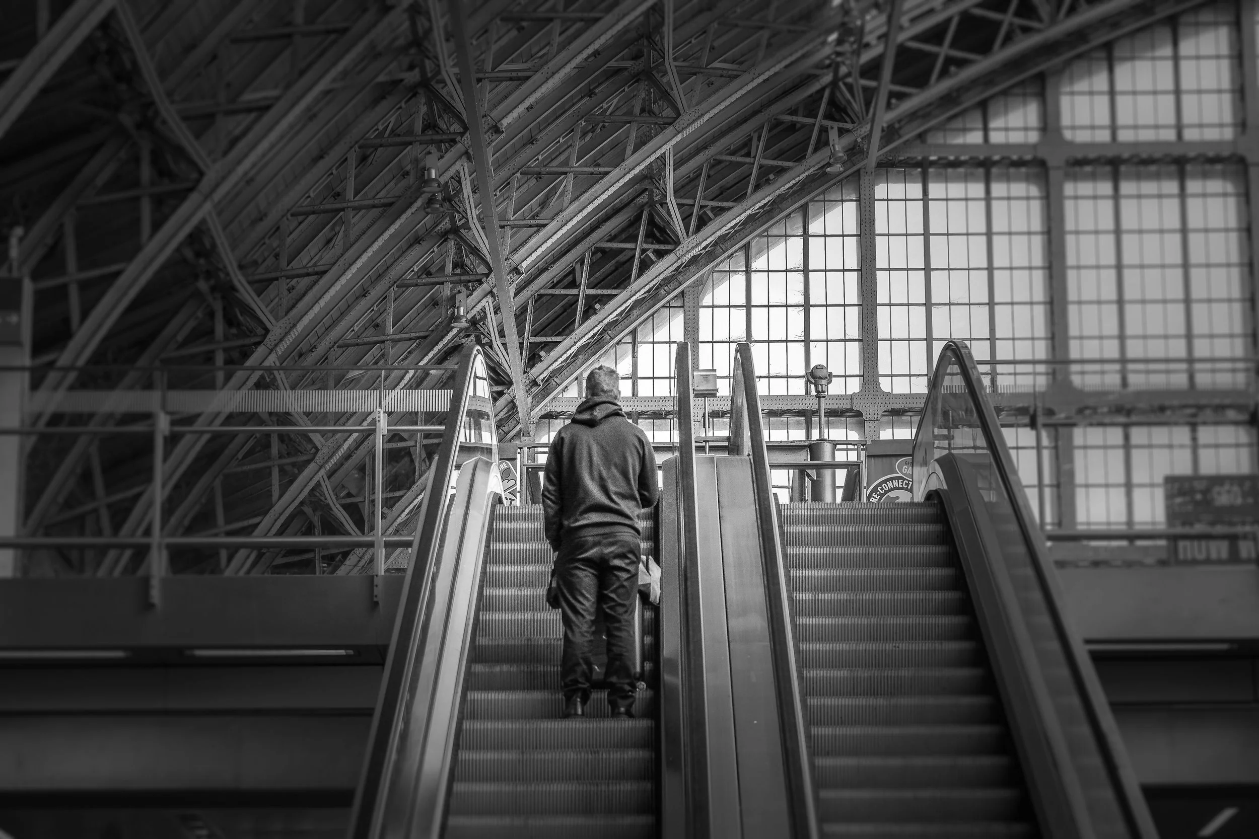At the top of the escalator in St Pancras